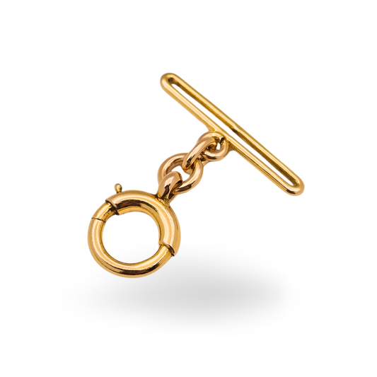 9ct Gold Bolt Ring & T Bar, 19mm Bar, 9mm Clasp, Stamped 9ct