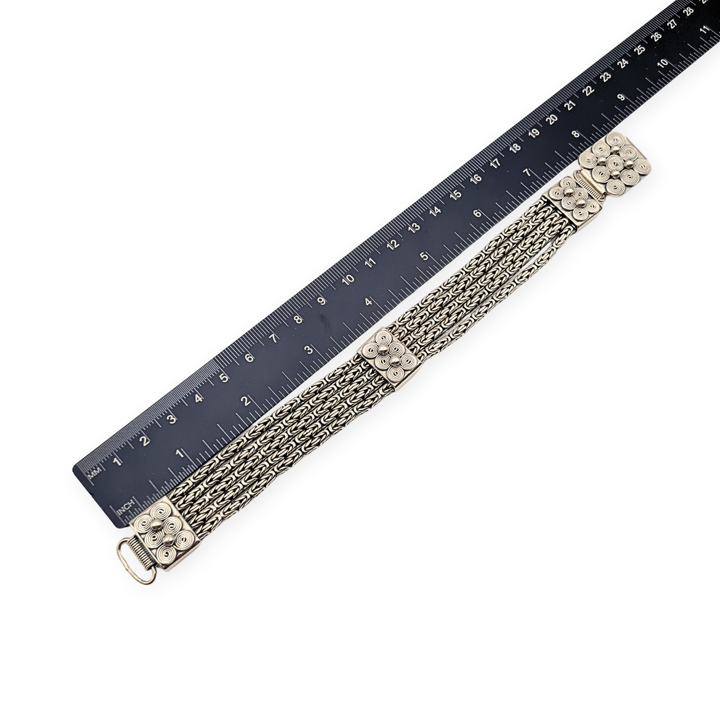 925 Silver Multi Strand Bracelet, Bali Fox Tail, 8.25”, 21mm Wide
