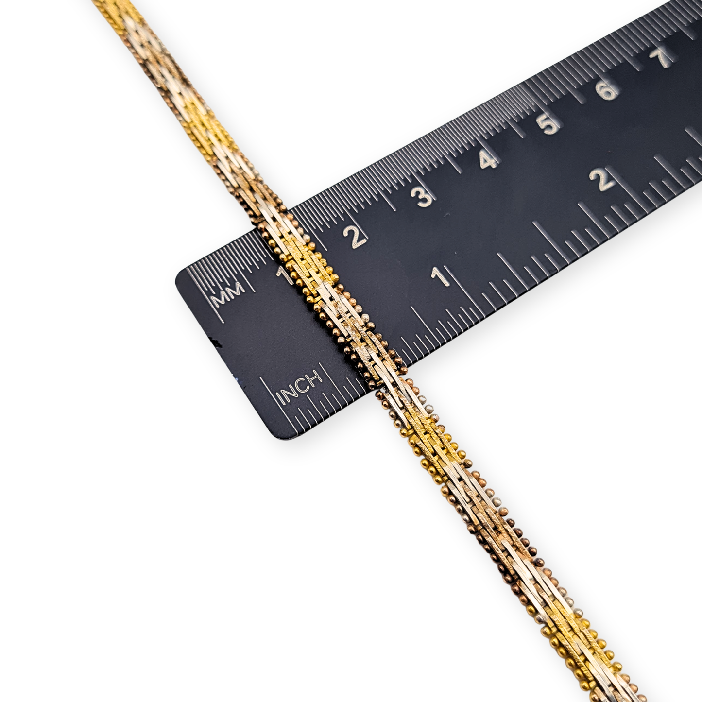 7 1/2 " 925 Silver 3-Tone Bracelet, Beaded Edge,