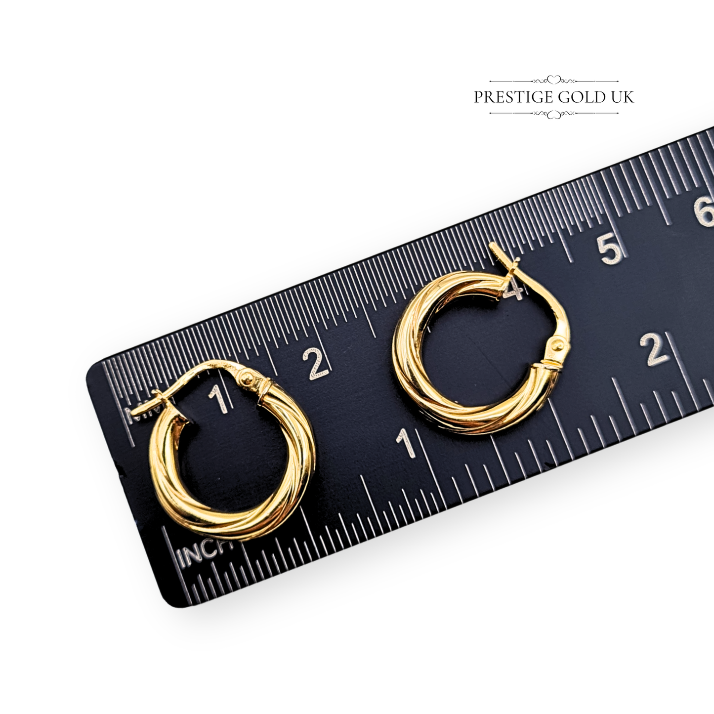 9ct Small Chunky Gold Hoop Earrings With Secure Flip Top Fasteners.