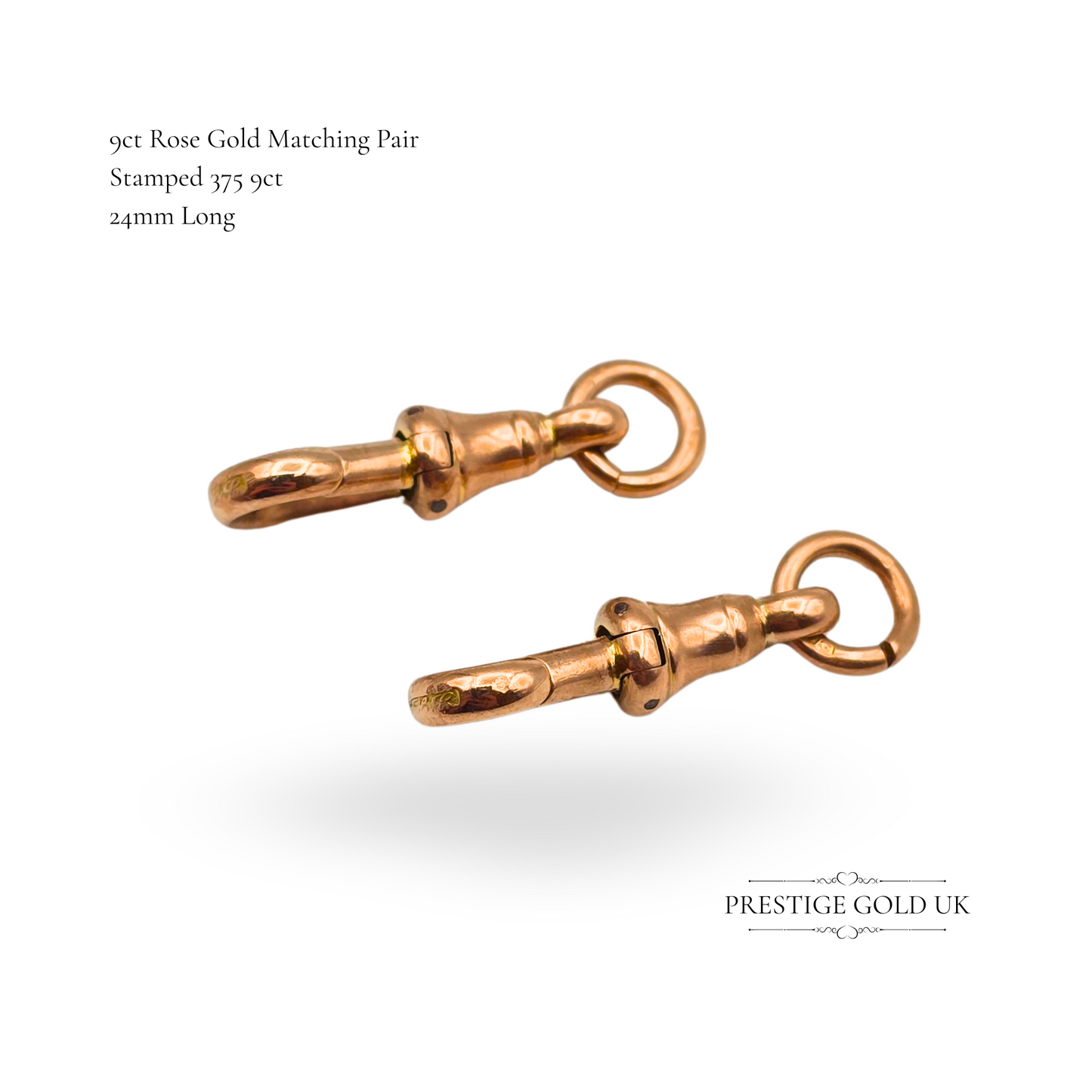 Pair Of Matching Antique 9ct Rose Gold Dog Clip for Albert Chain, With Jump Ring