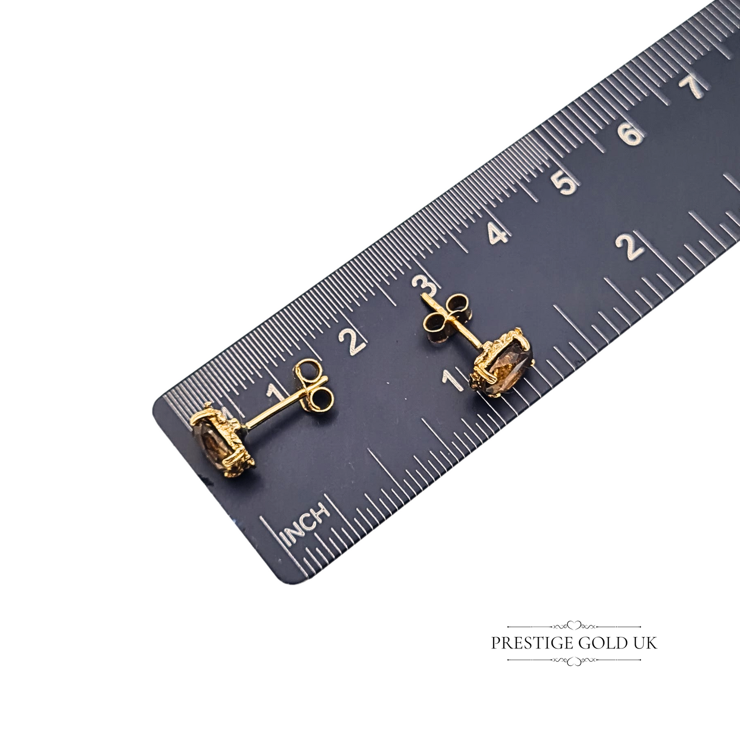 9ct Gold Smoky Quartz Stud Earrings, Oval Claw Set Brown Natural Stone Studs