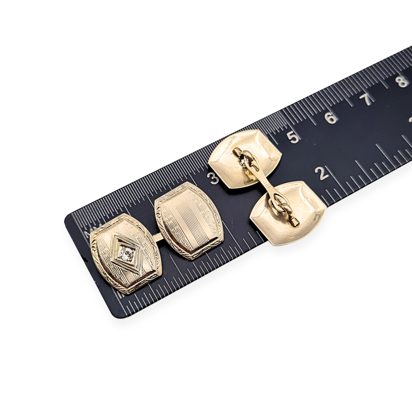 10ct White Gold Diamond Cufflinks, Art Deco Style, 10k Stamp