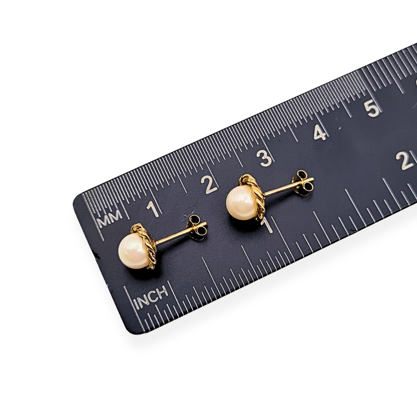 9ct Gold Pearl Stud Earrings, Rope Edge, Dainty Jewellery