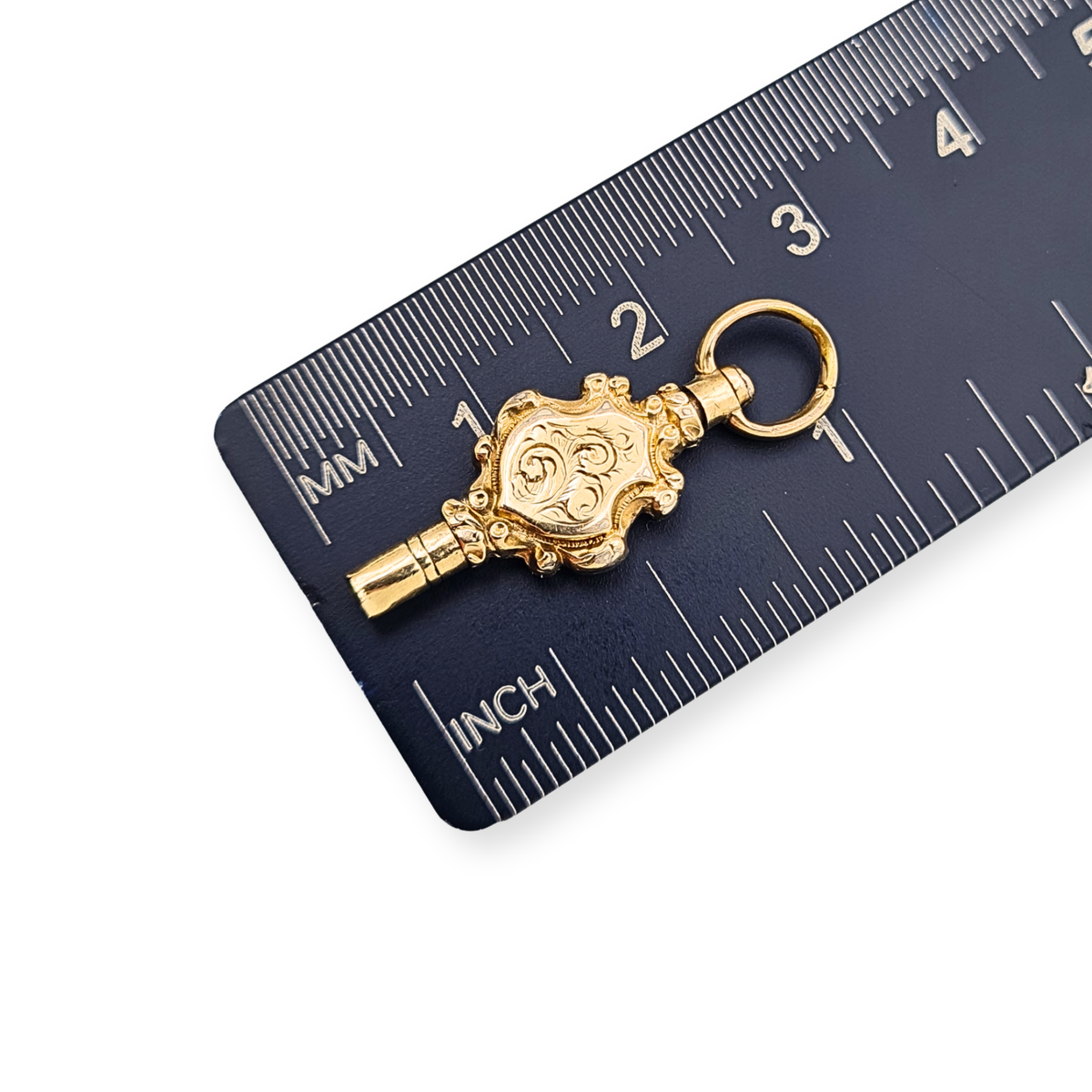 9ct Gold Pocket Watch Winding Key Charm Hand Engraved
