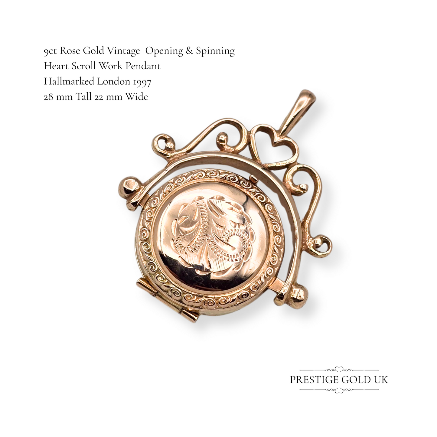 9ct Rose Gold Spinning Pendant, Small Opening Keepsake Locket