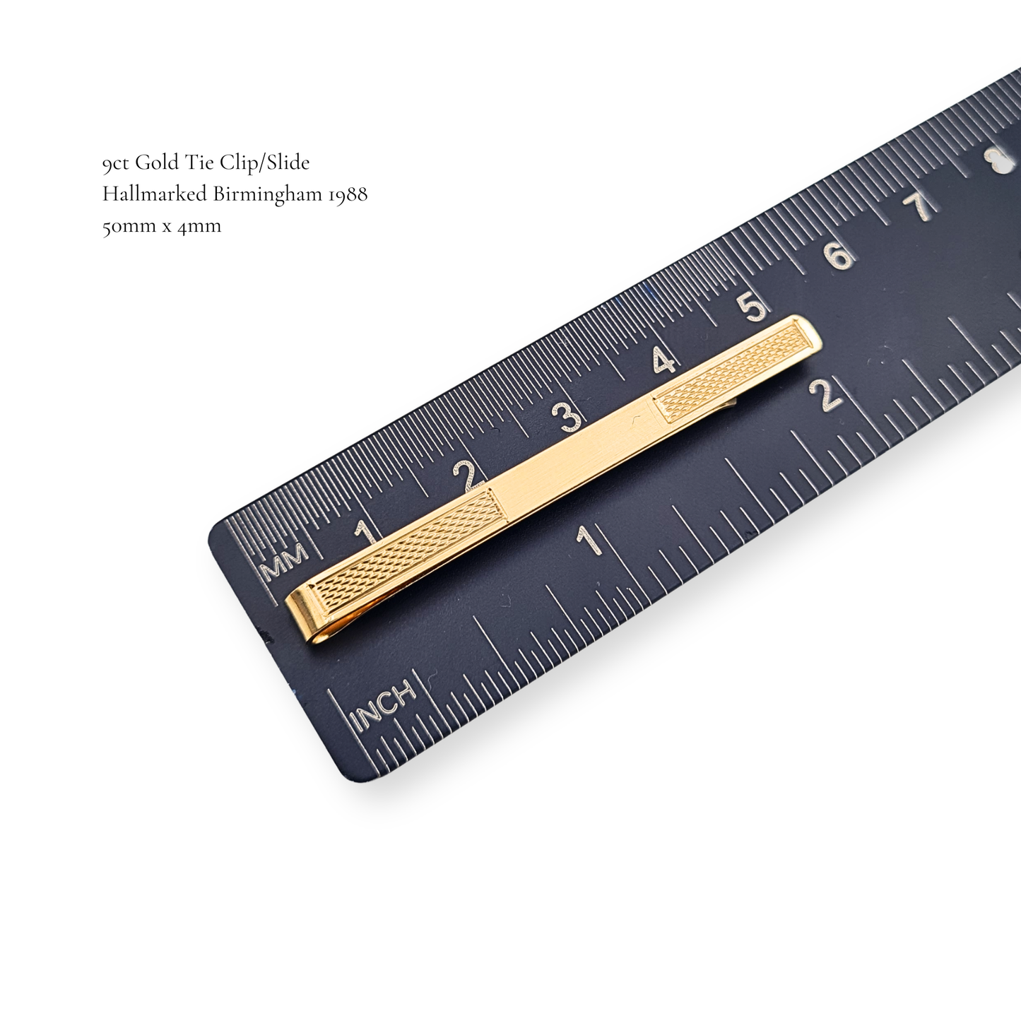 9ct Yellow Gold Tie Slide Tie Clip Hallmarked Birmingham 1988 Textured 50mm