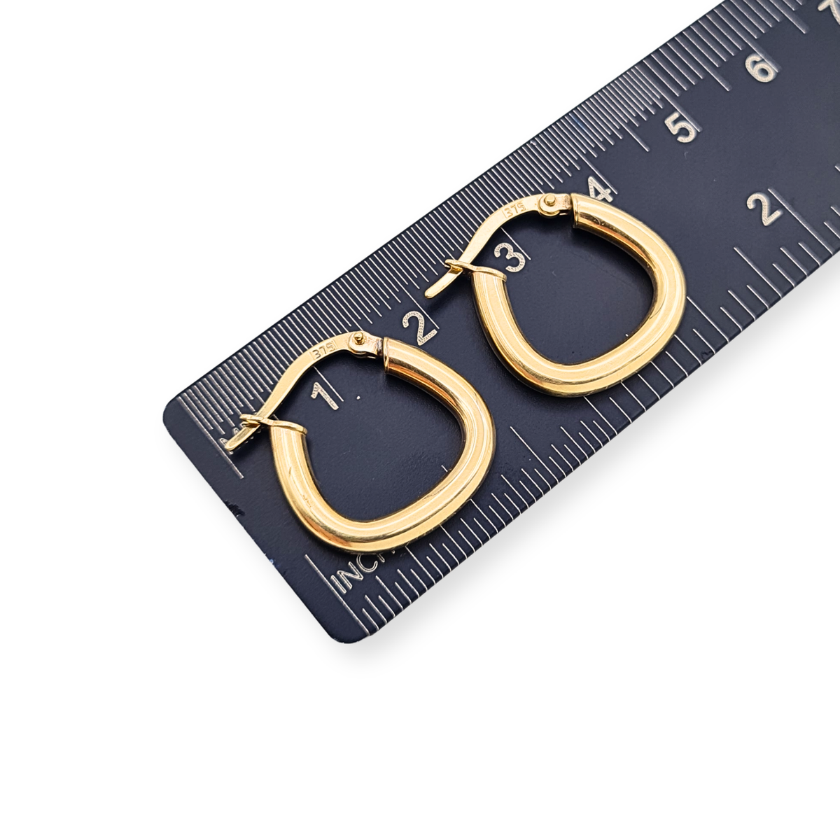 9ct Gold Puffy Hoop Earrings Triangle Shaped 18mm Stamped 375