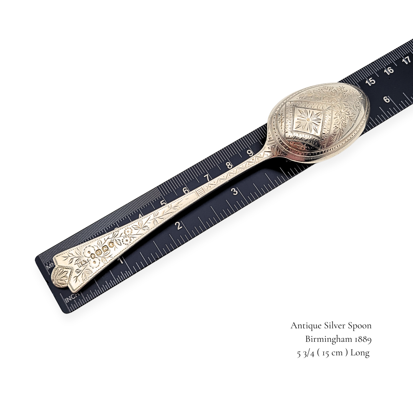 1889 Silver Engraved Teaspoon, Birmingham, Victorian Era