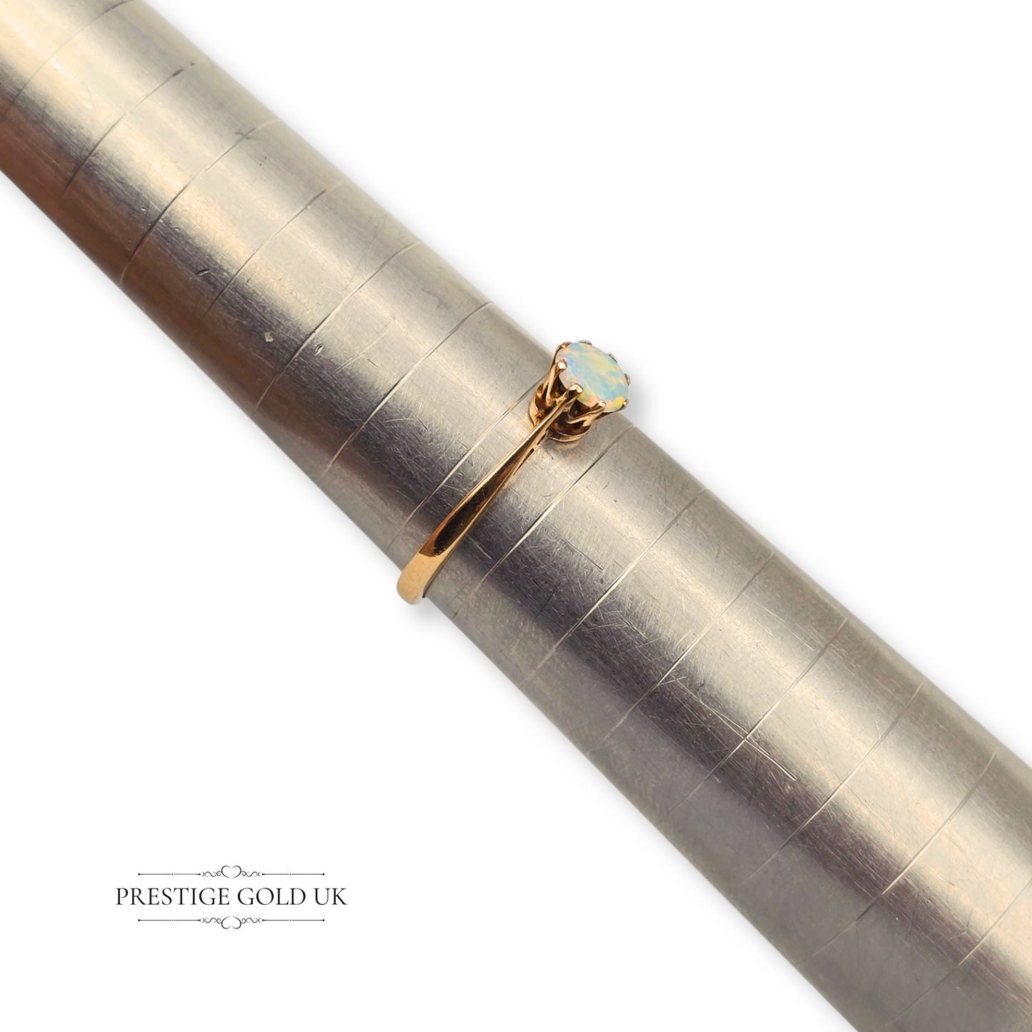 Dainty 9ct Gold White Claw Set Opal Solitaire Ring, Size UK L 1/2 / US 6