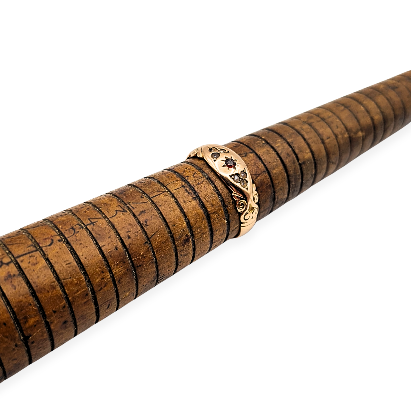 Antique 9ct Rose Gold Garnet & Pearl Ring, UK P 1/2, Birmingham 1847