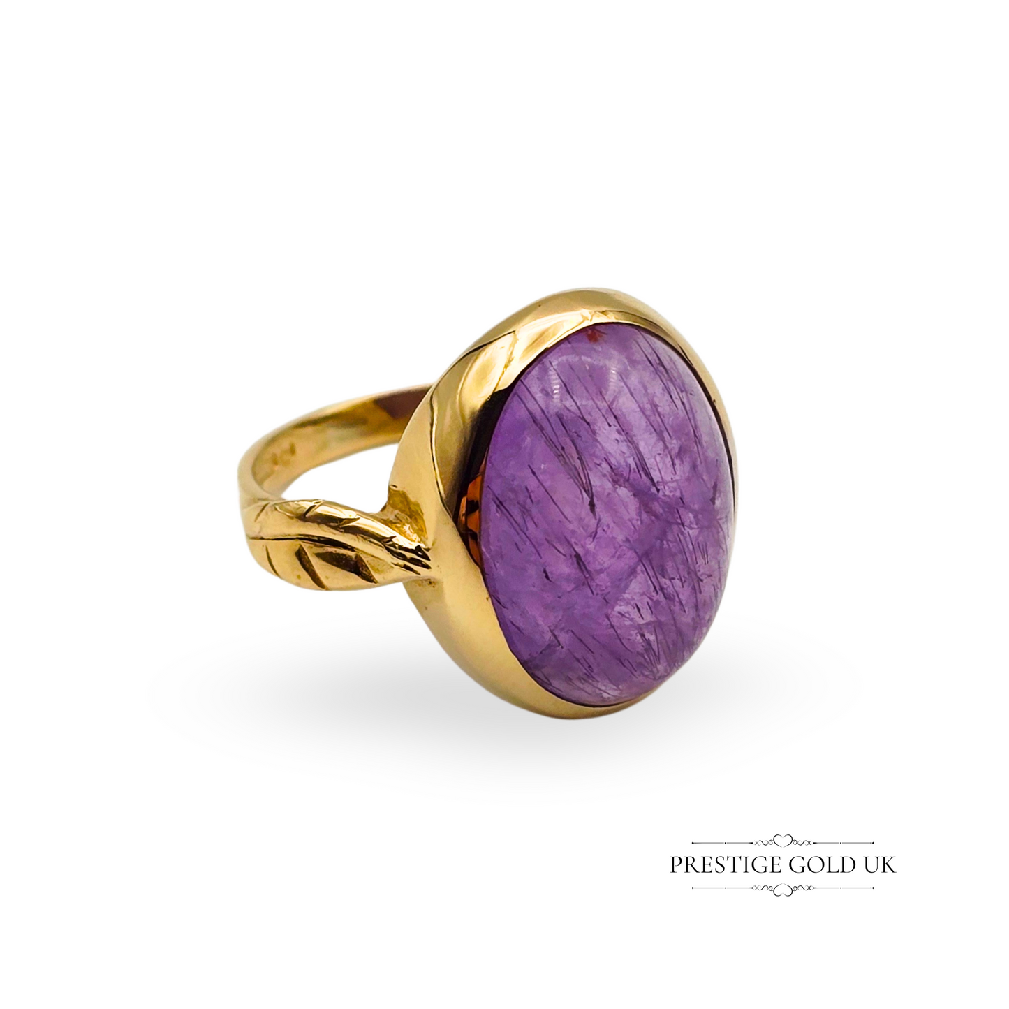 9ct Gold Purple Cabochon Ring, UK Size L 1/2, Large Vibrant Purple Cabochon