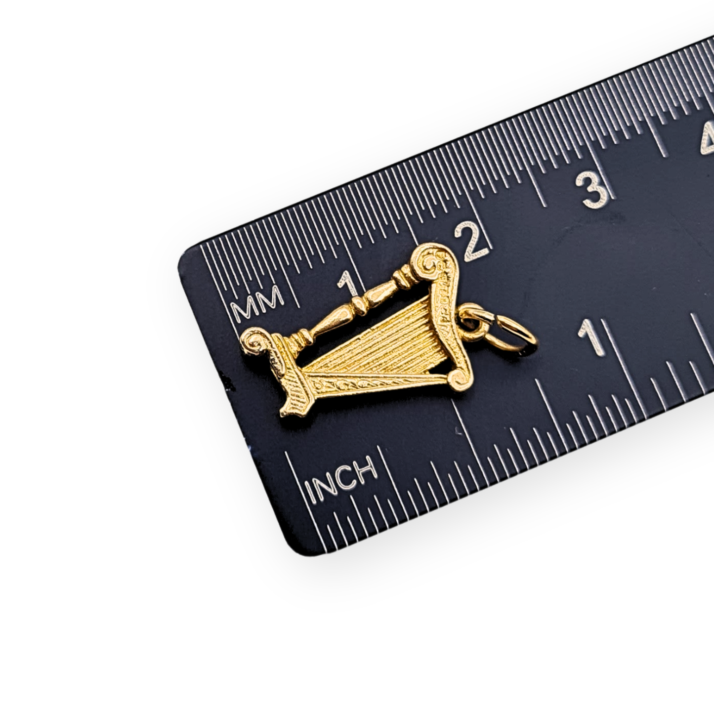 9ct Gold Harp Charm, Small Musical Instrument Pendant