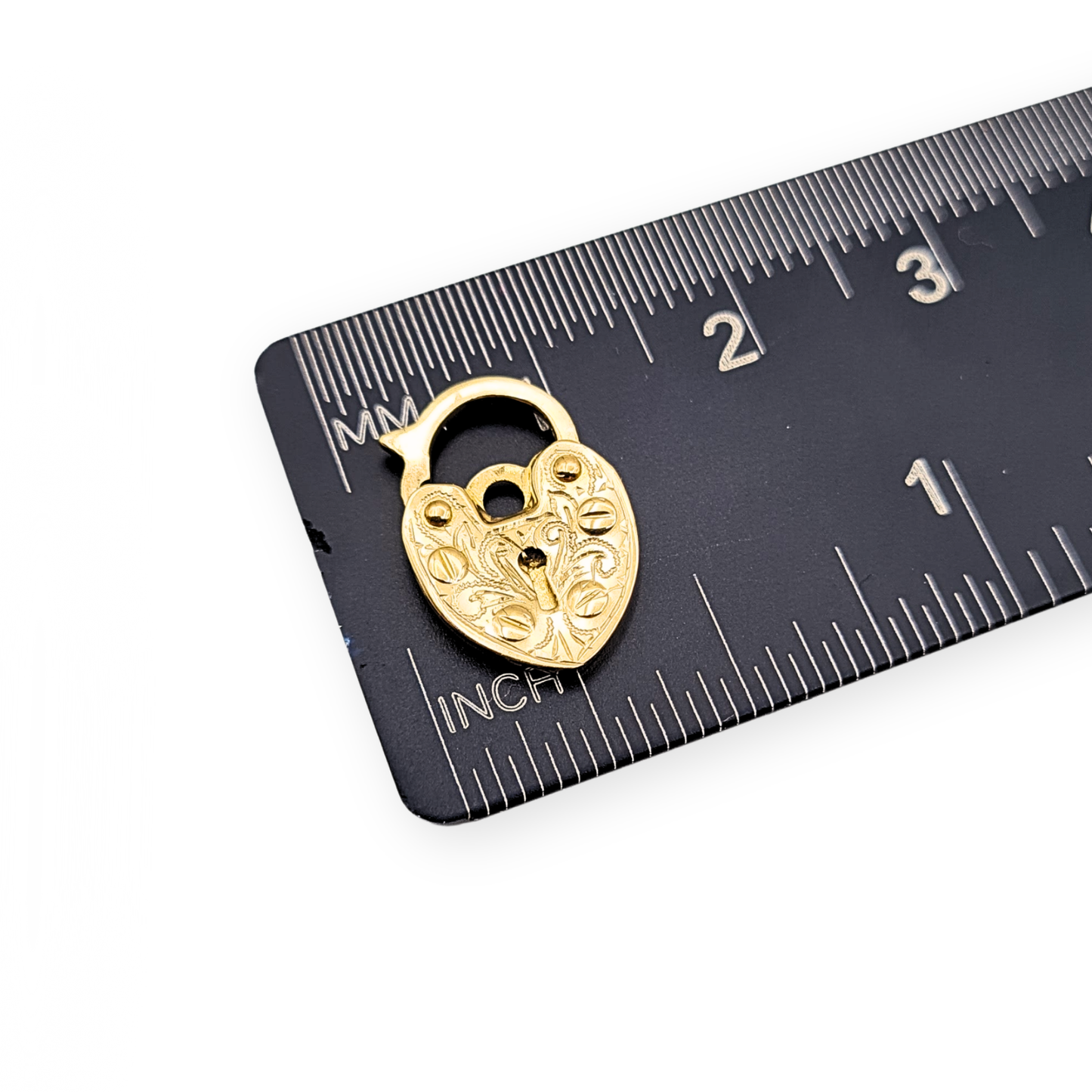 Clearance Item 9ct Gold Heart Padlock, Hand Engraved