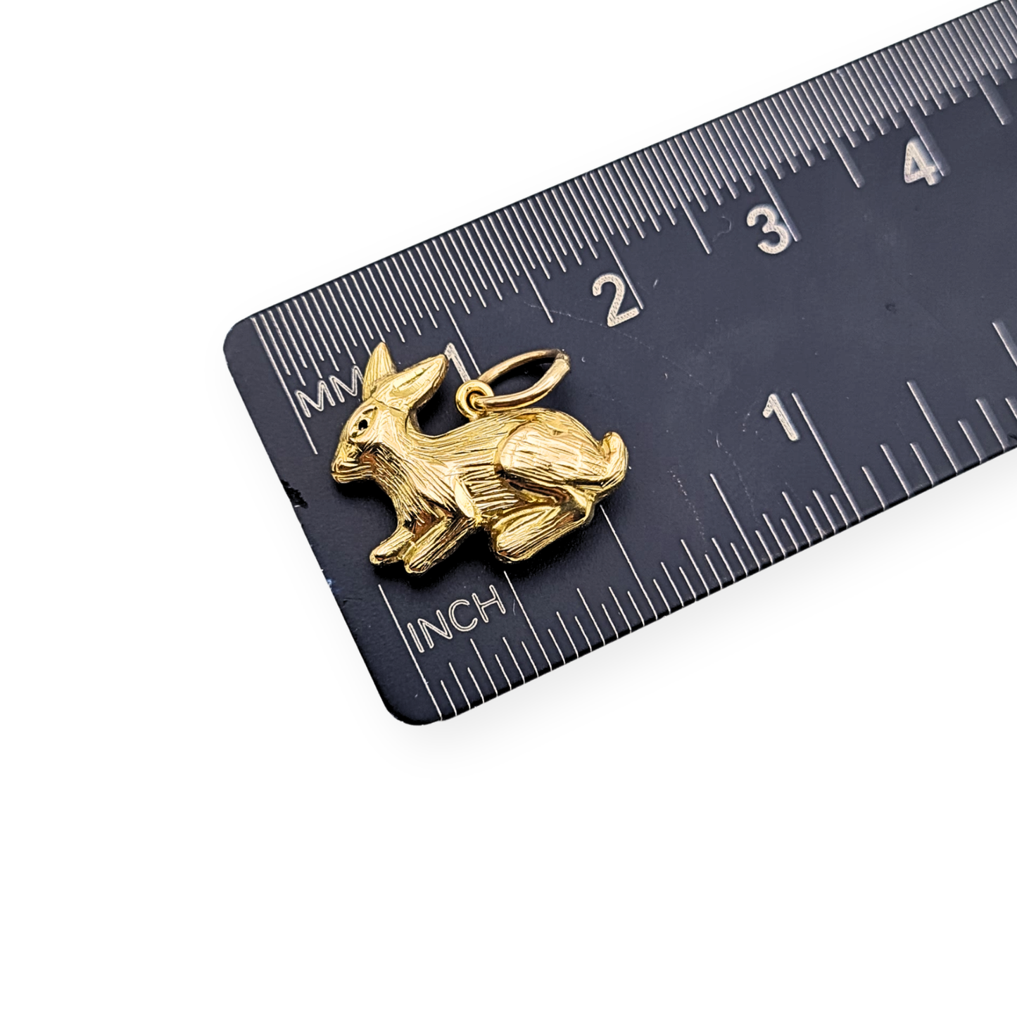 9ct Gold Rabbit Charm, Puffy Bunny Pendant 14mm