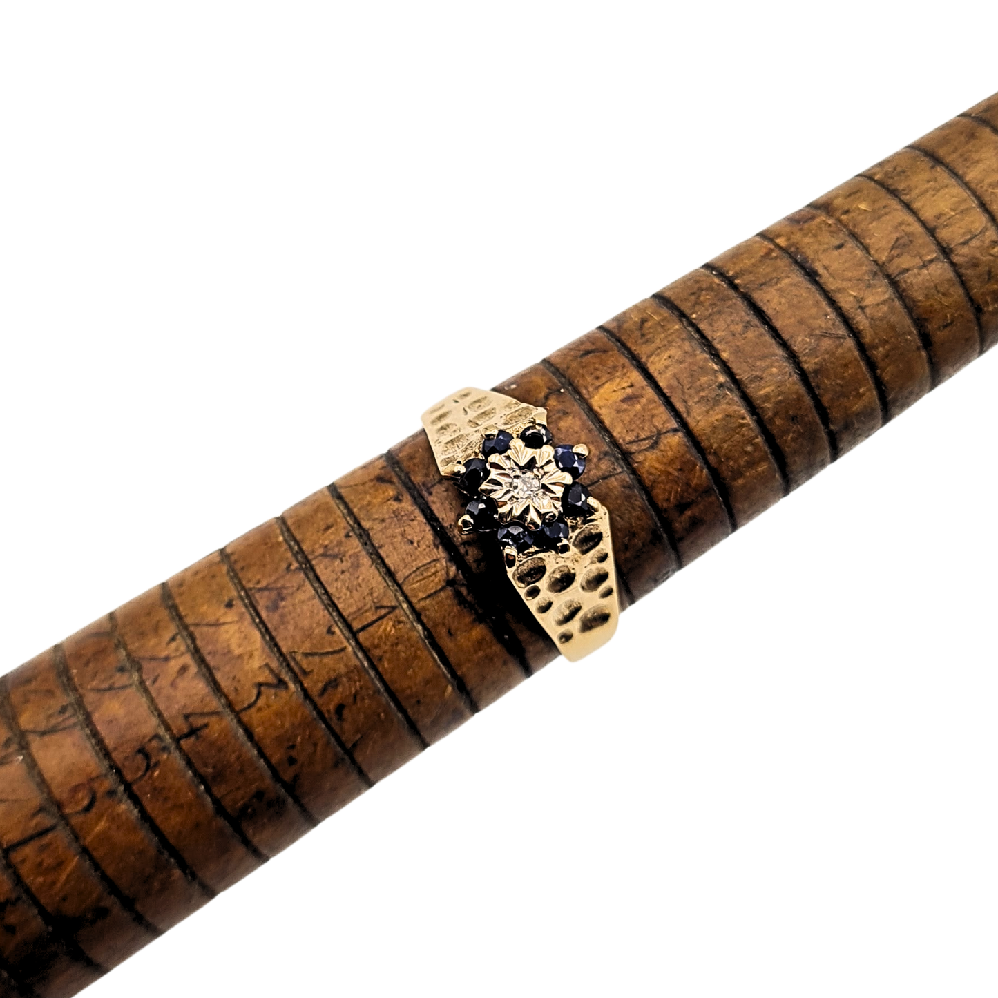 9ct Gold Diamond Sapphire Ring, UK Q US 8, London 1972