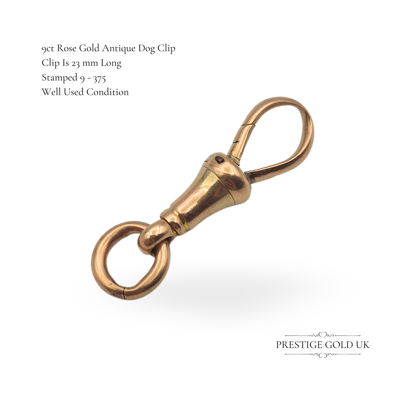 Antique 9ct Rose Gold Dog Clip for Albert Chain, Stamped 375, 23mm Long