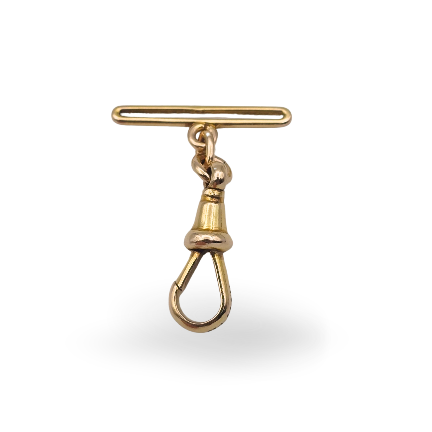 9ct Gold Button Hole  T-Bar With Fixed Dog Clip, Secure Charm Connector