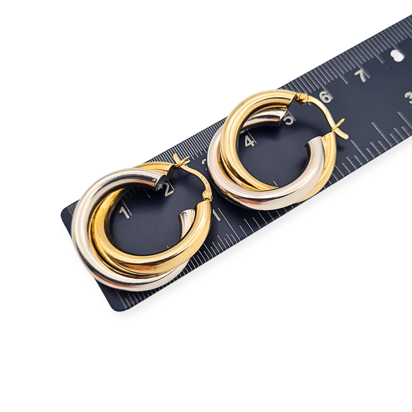 Large 9ct Gold Two Tone Creole Hoop Earrings Chunky Twist Gold Hallmarked