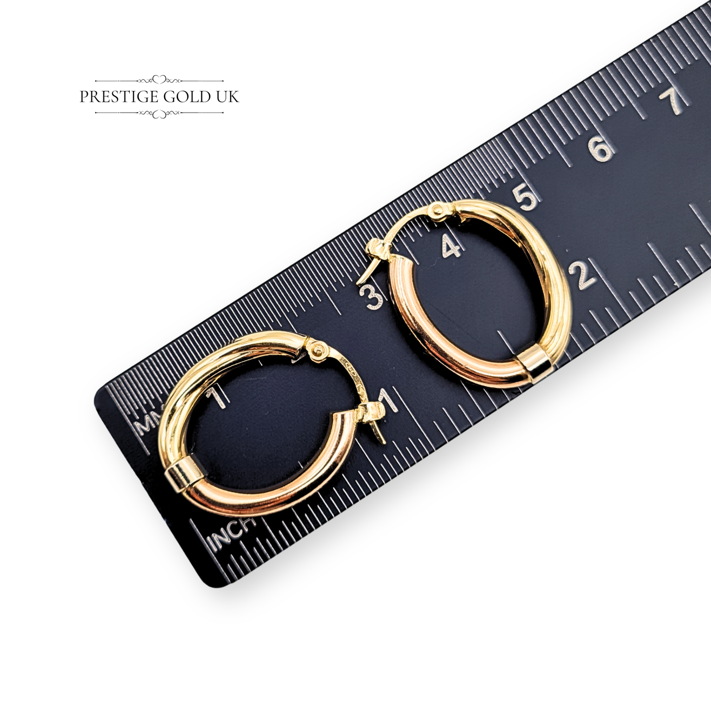 9ct Gold Tri Colour Oval Vintage Hoops, Yellow, White & Rose Gold