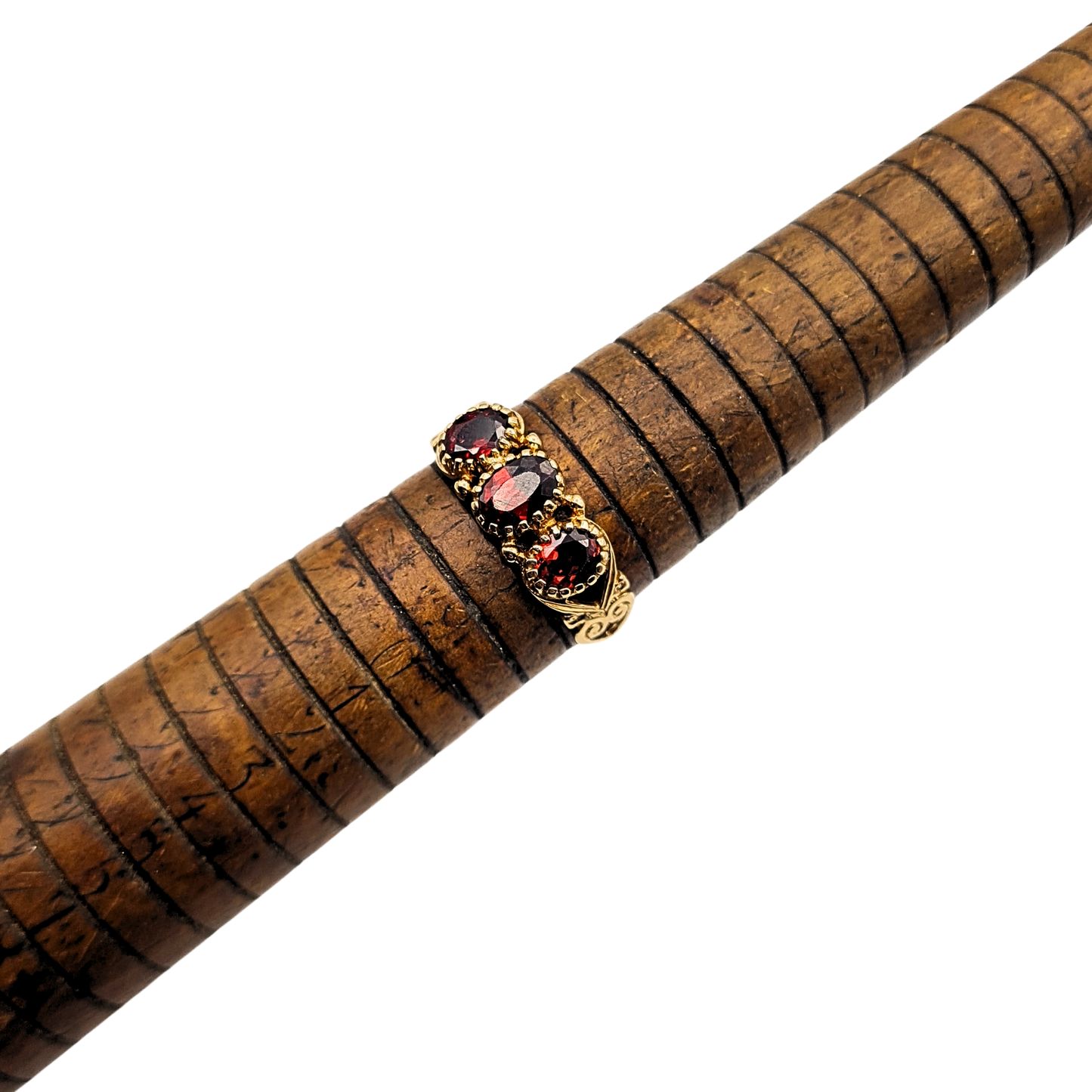 9ct Gold Trilogy Garnet Ring, UK O US 7 1/2, British Hallmark