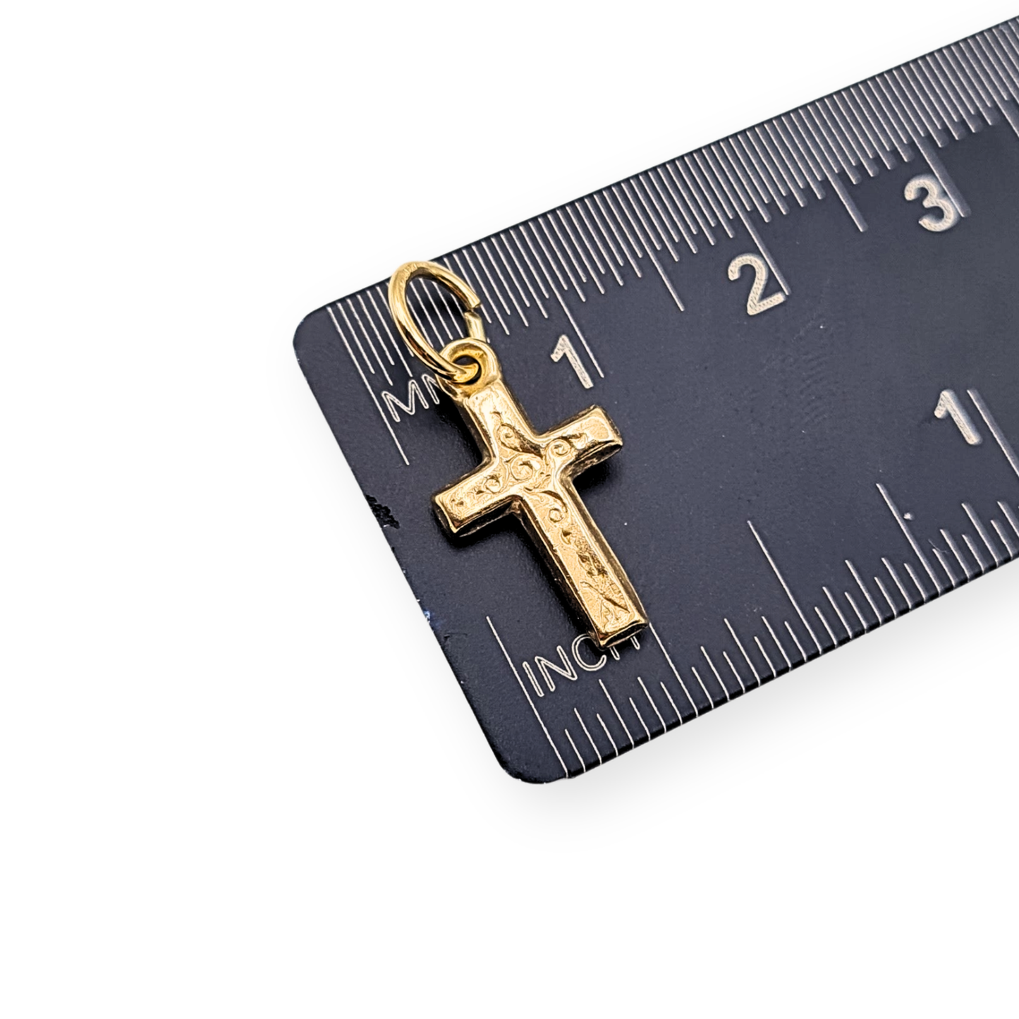 Tiny 9ct Gold Cross Pendant Engraved 16mm
