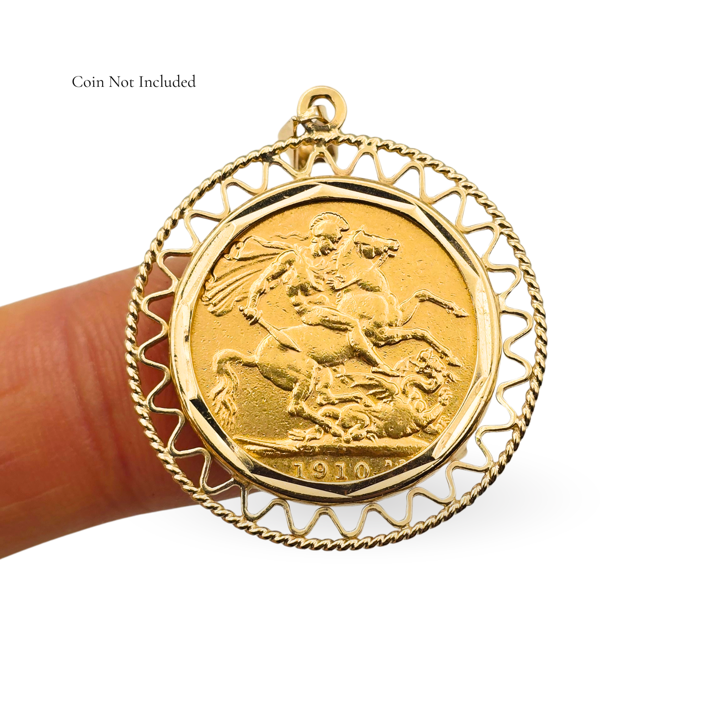 9ct Gold Full Sovereign Coin Mount - Ornate Gold Sovereign Coin Bezel