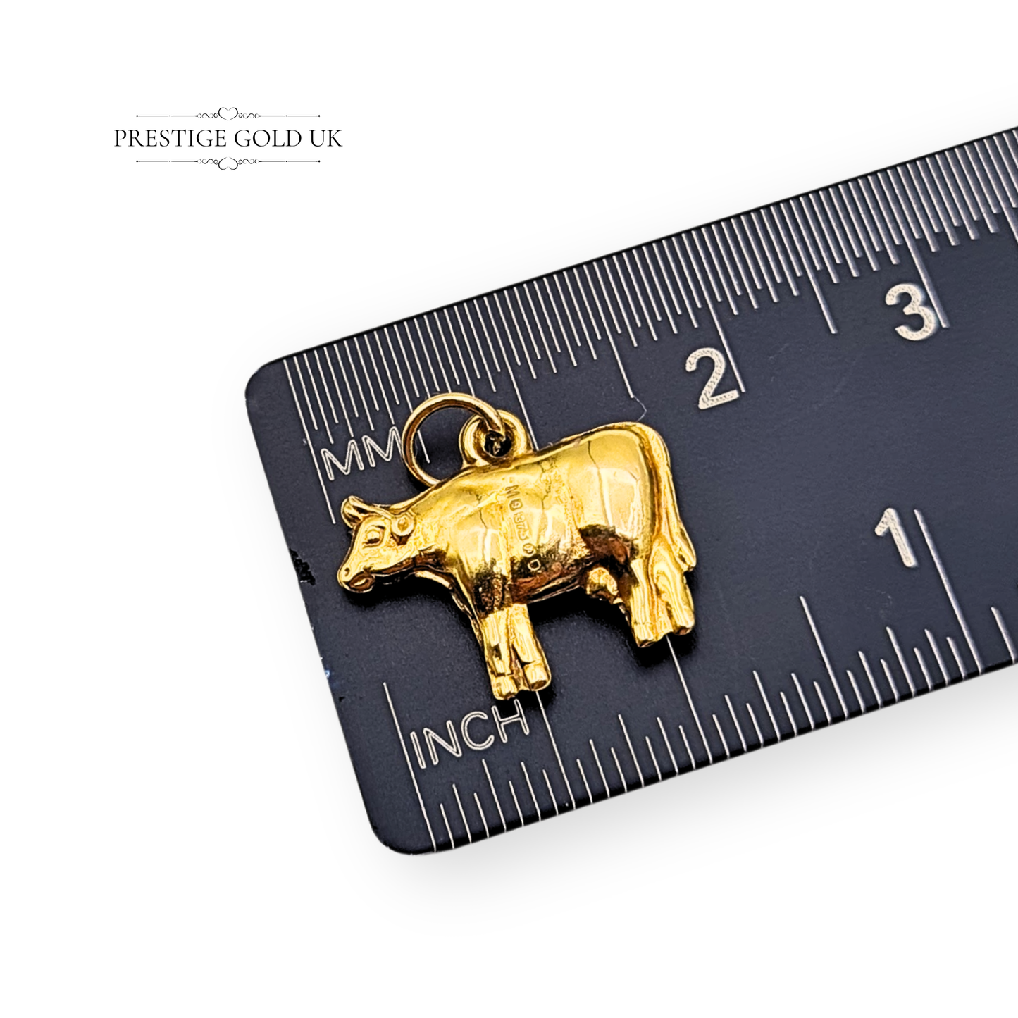 9ct Gold Cow Charm, 1970's Puffy Miniature Farm Animal Pendant