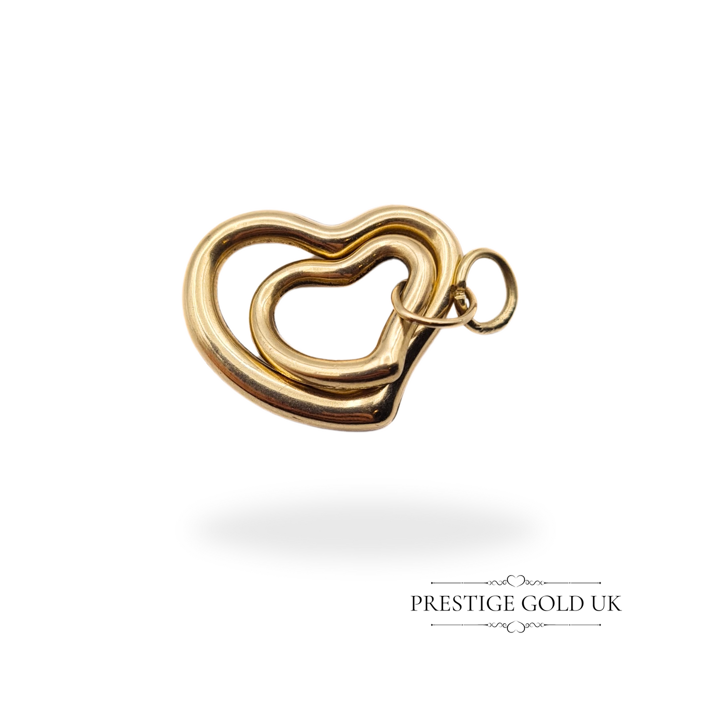 Vintage 9ct Gold Twin Hollow Heart Pendant, Two Heart Pendant Gift