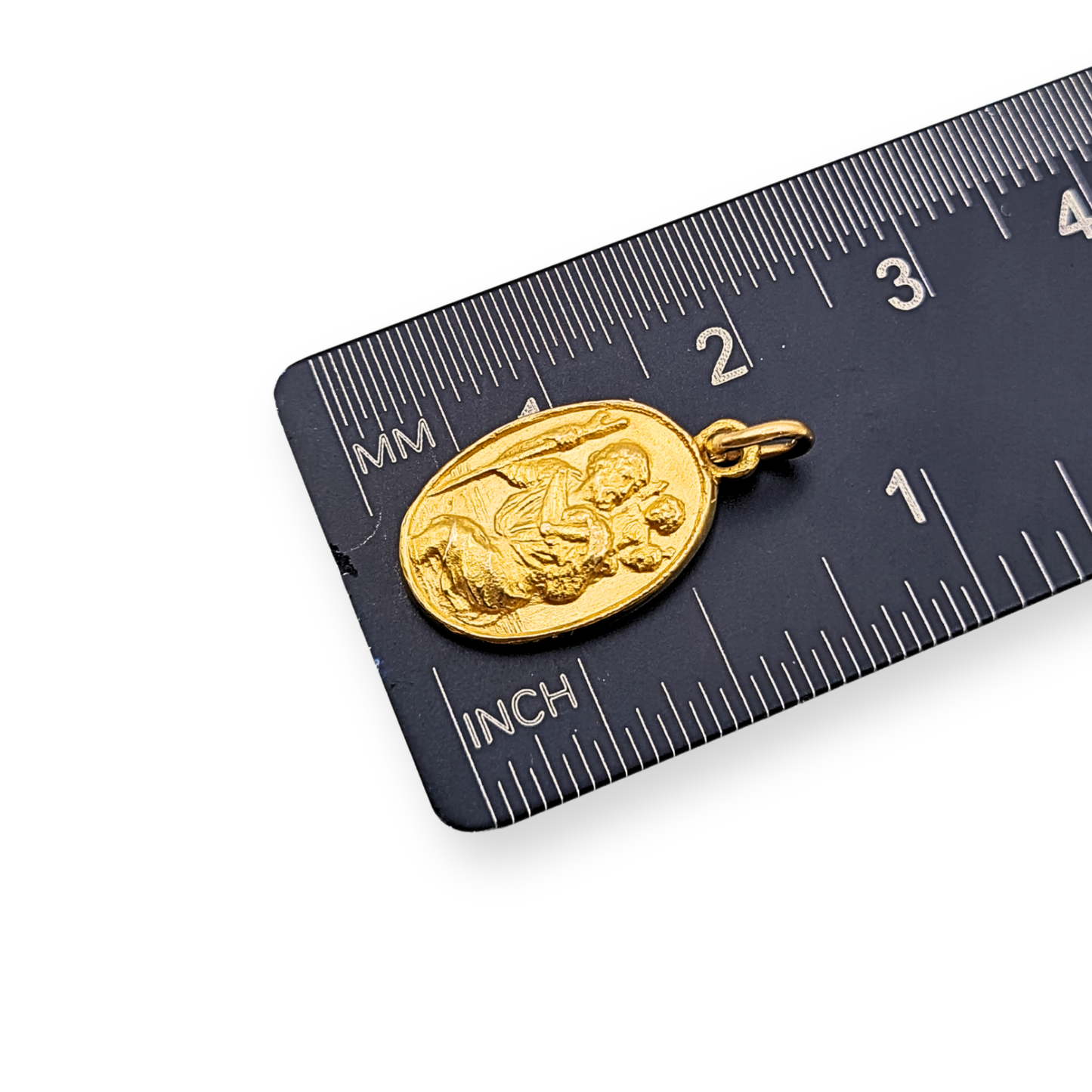 Solid 9ct Gold St Christopher Pendant, Birmingham 1986, Oval Faith Charm