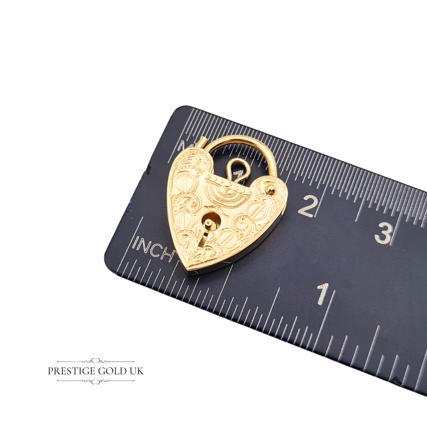 9ct Gold Medium Heart Padlock Hand Engraved Menorah Charm