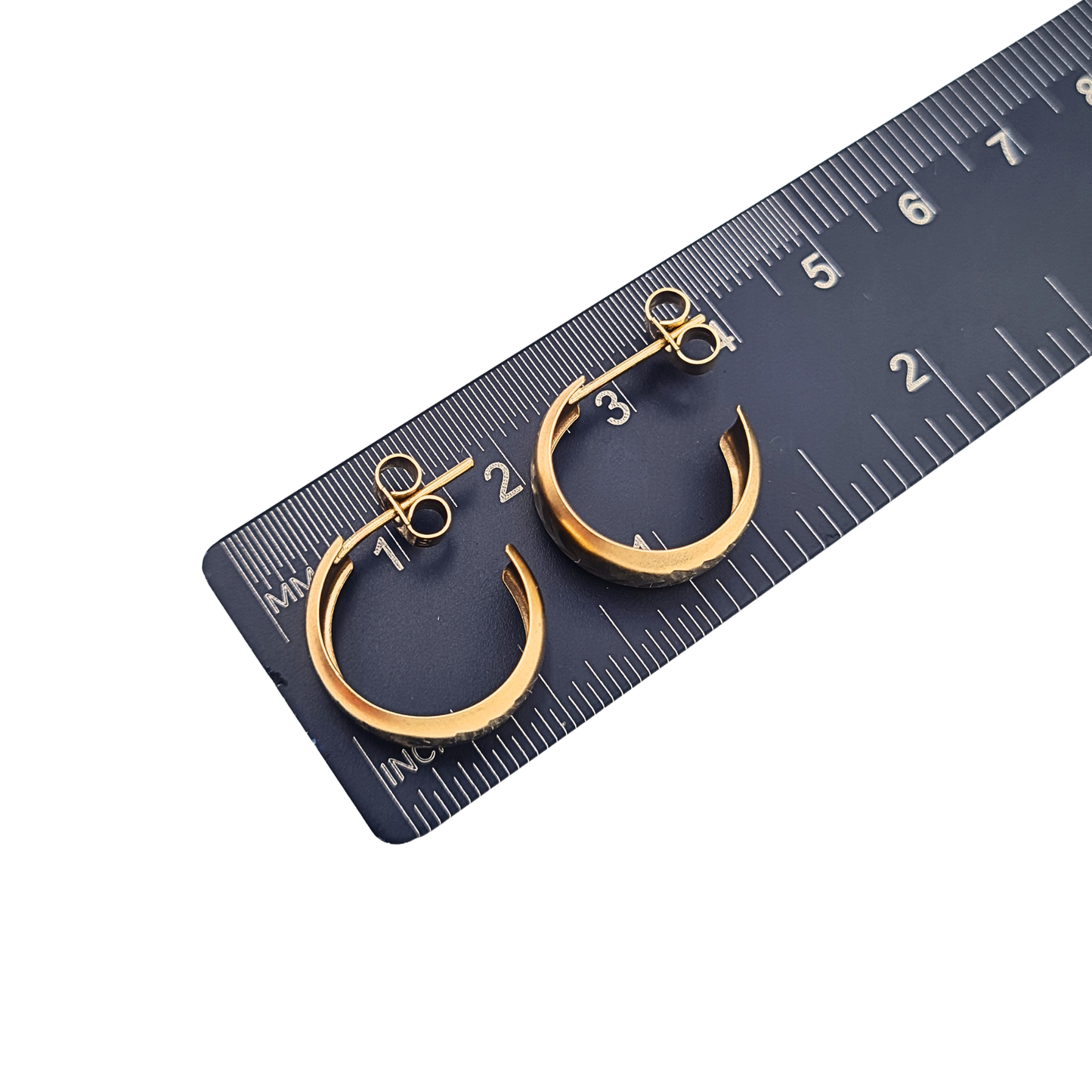 Small 9ct Gold Half Hoop Stud Earrings  Satin Chevron Finish