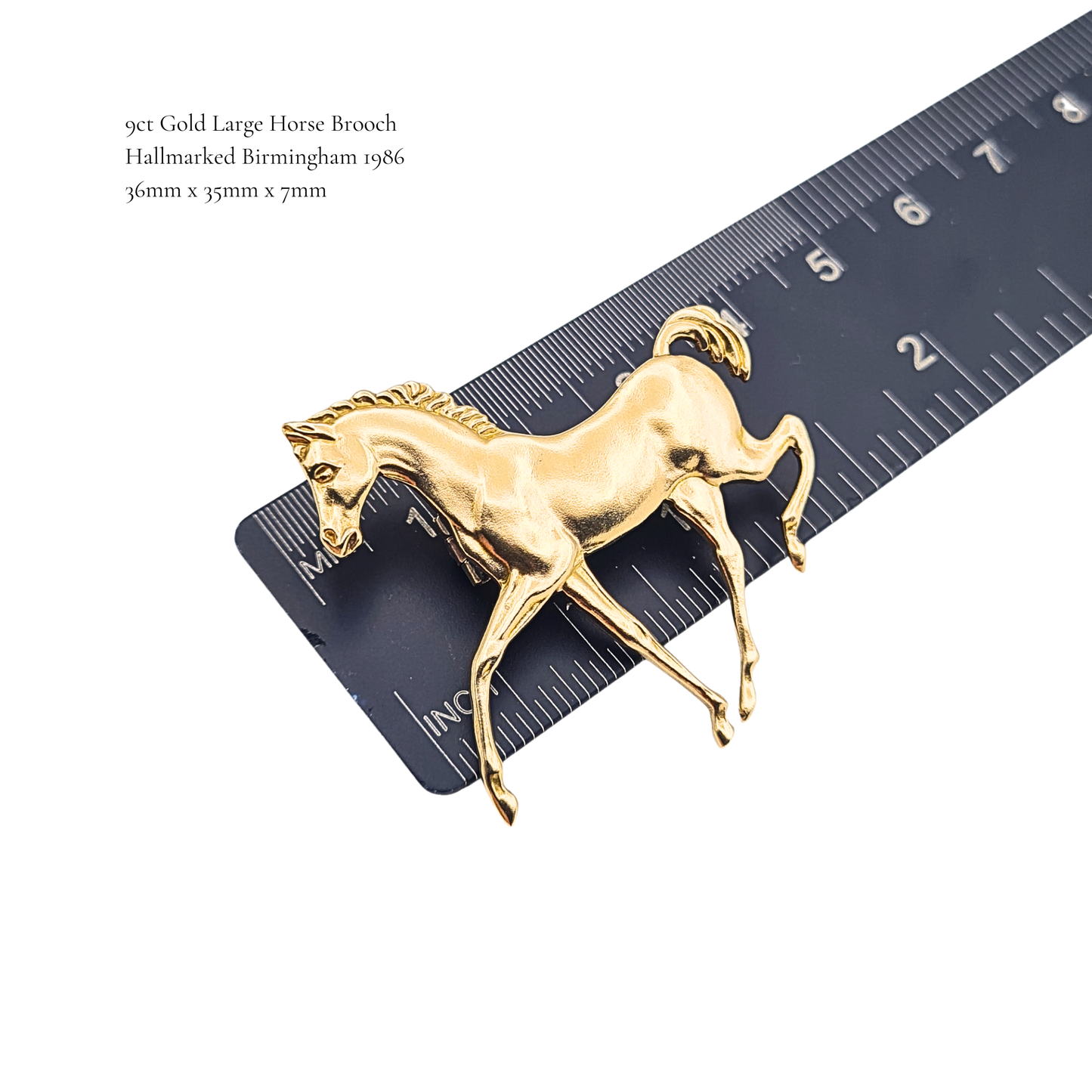 Large 9ct Gold Solid Horse Brooch Birmingham 1986 Satin Equestrian Pin