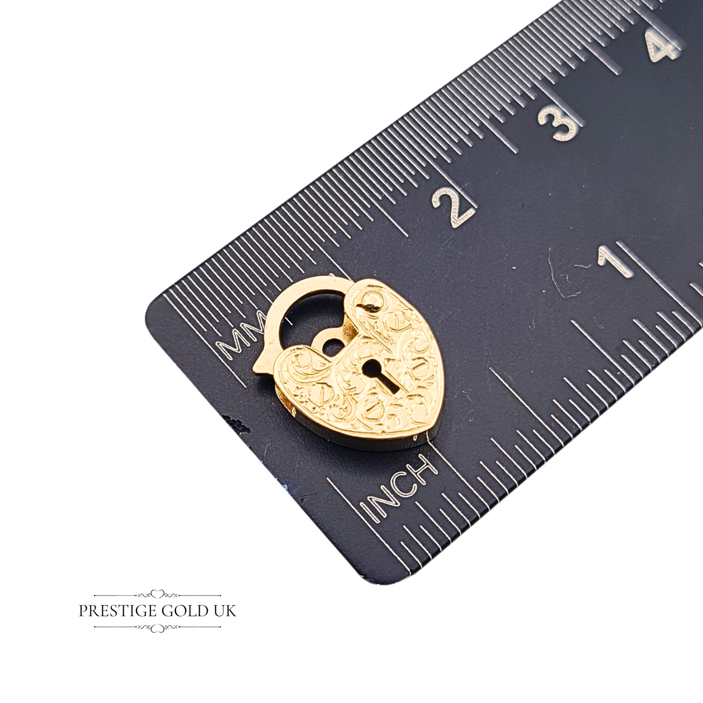 Tiny 9ct Gold Opening Heart Padlock Charm, Hand Engraved Floral Design 1985