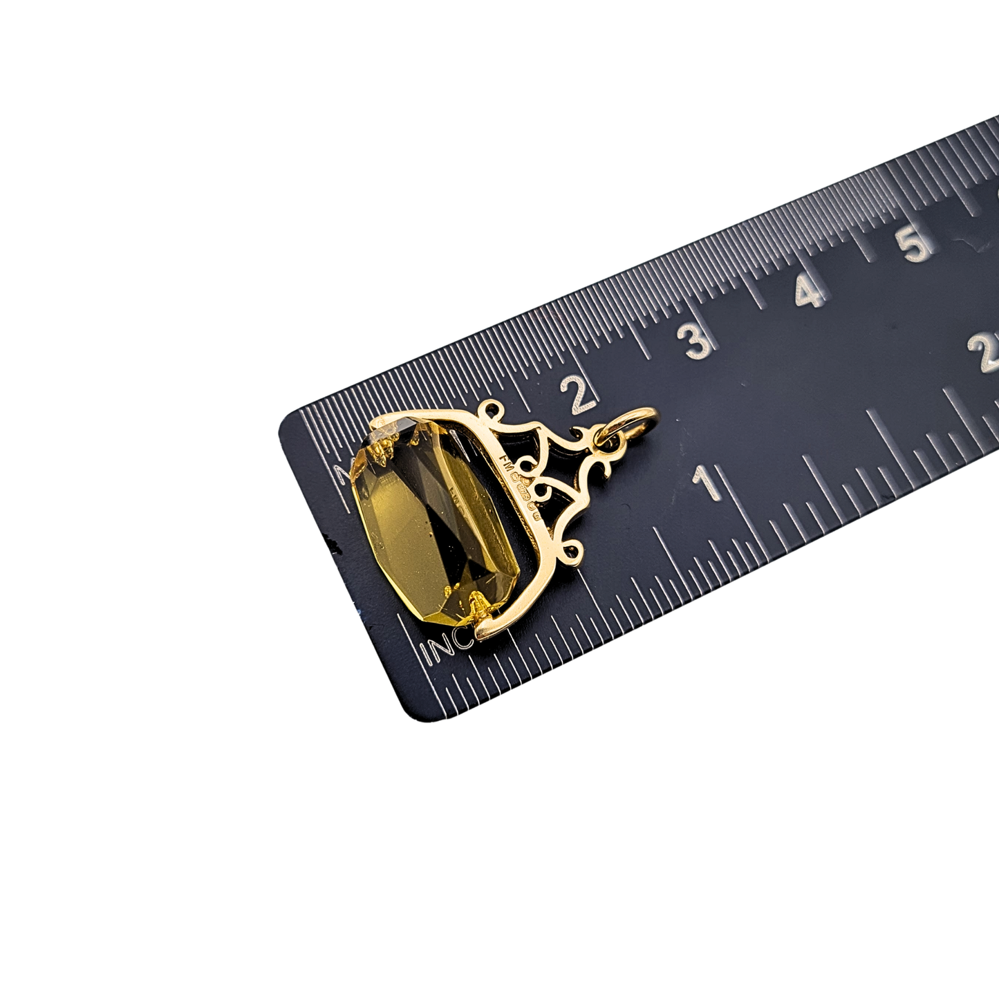 Small 9ct Gold Citrine Spinner Fob Pendant, London 1977
