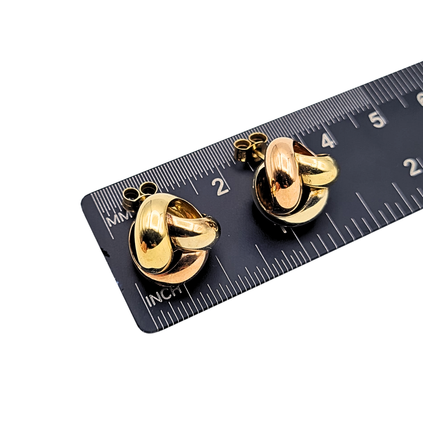 Large 9ct Gold 3 Colour Knot Studs, 13mm, Solid, Hallmarked