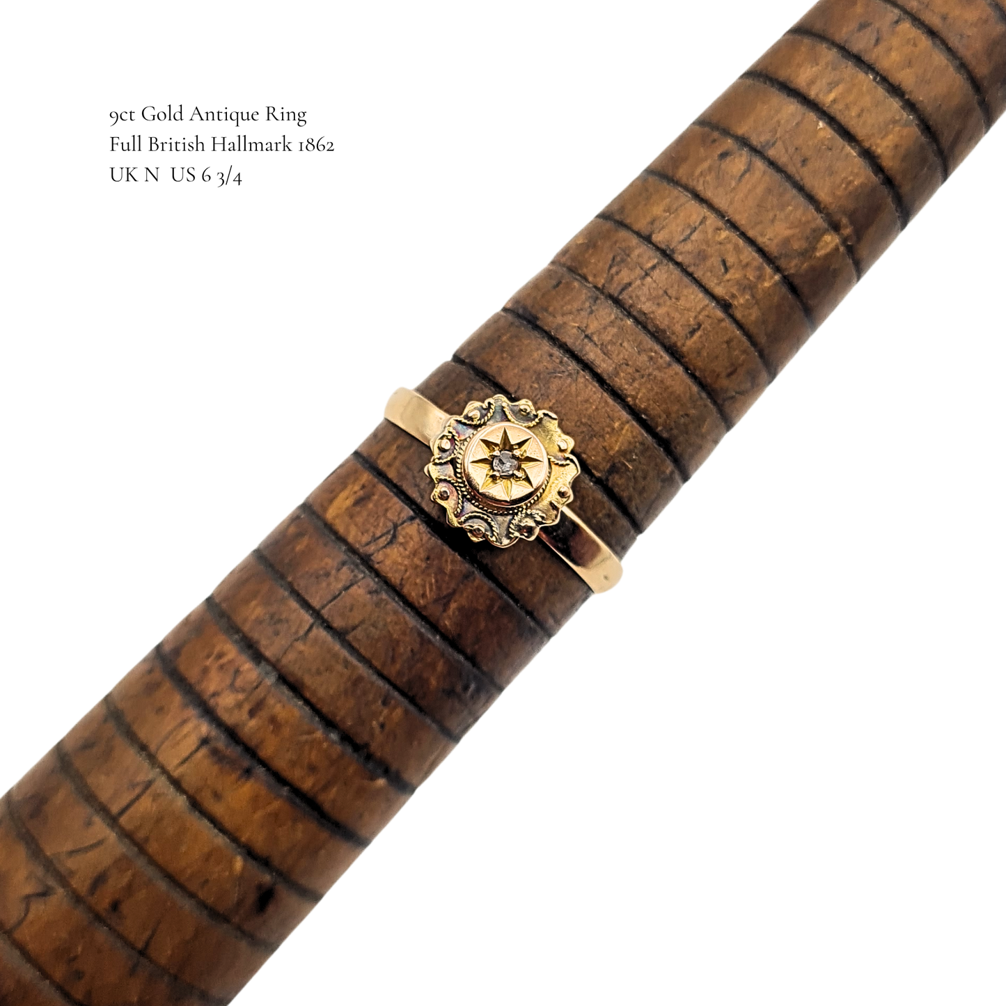 Victorian 1800's 9ct Gold Diamond Star Ring Birmingham UK N US 6.75