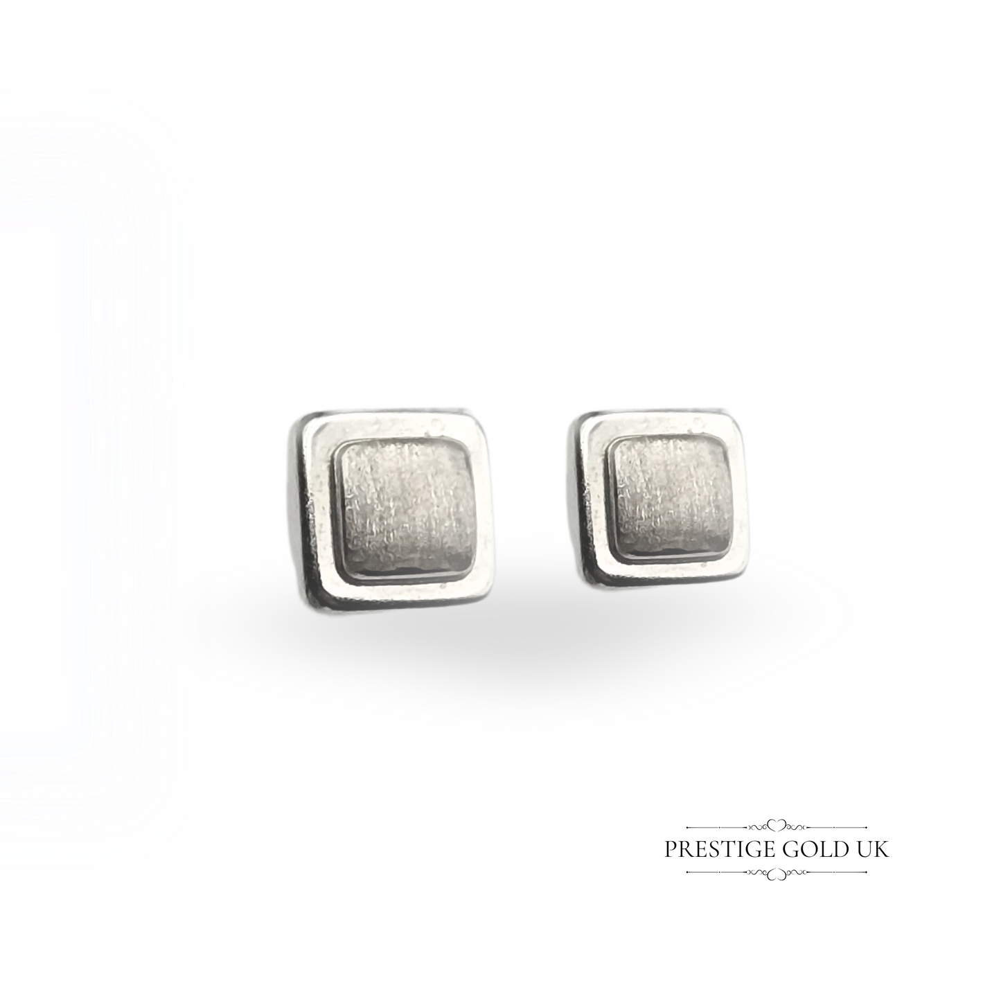 9ct White Gold Square Stud Earrings, 6 x 6mm Minimalist Studs