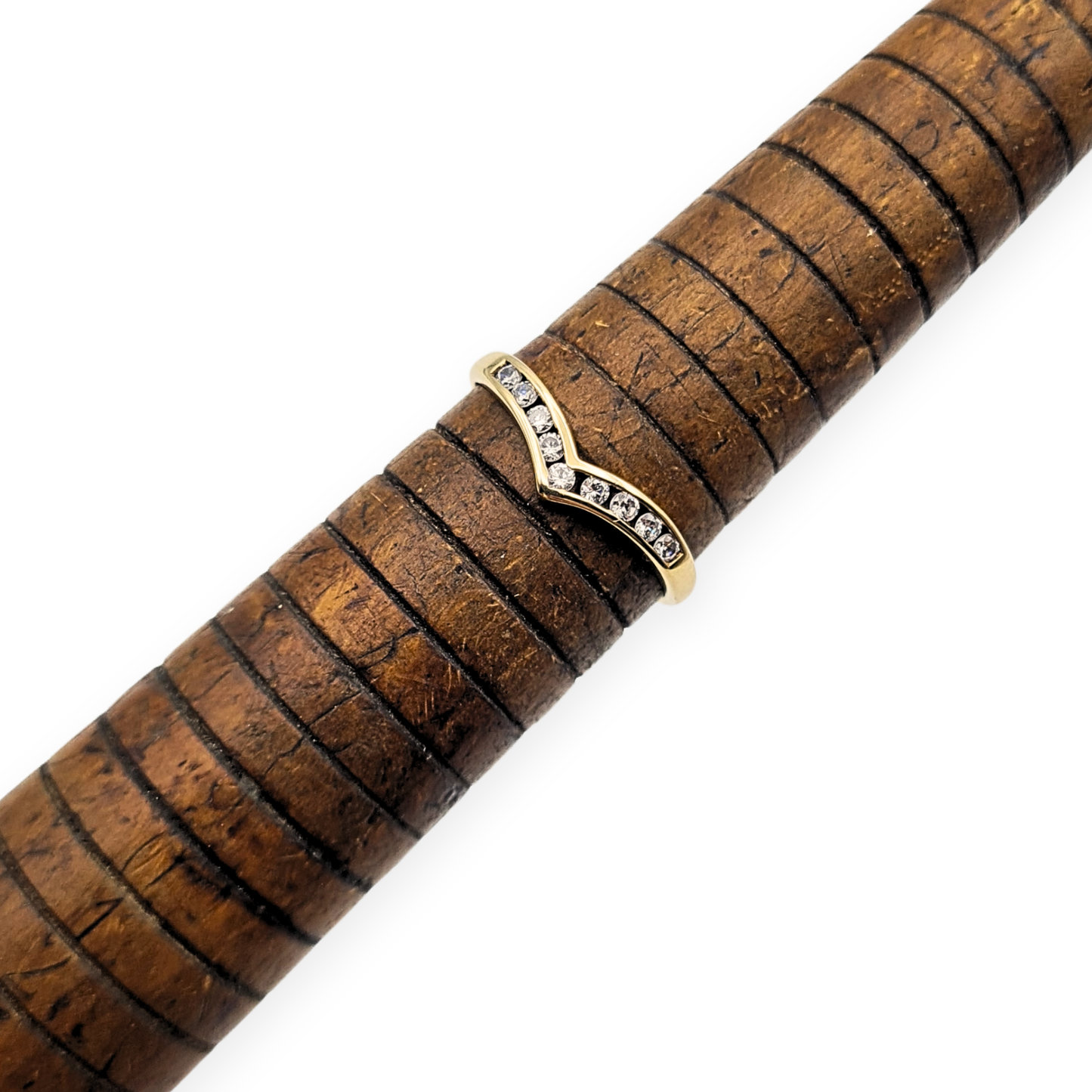 9ct Gold CZ Wishbone Ring Chevron Yellow Gold Band UK L 1/2 US 6