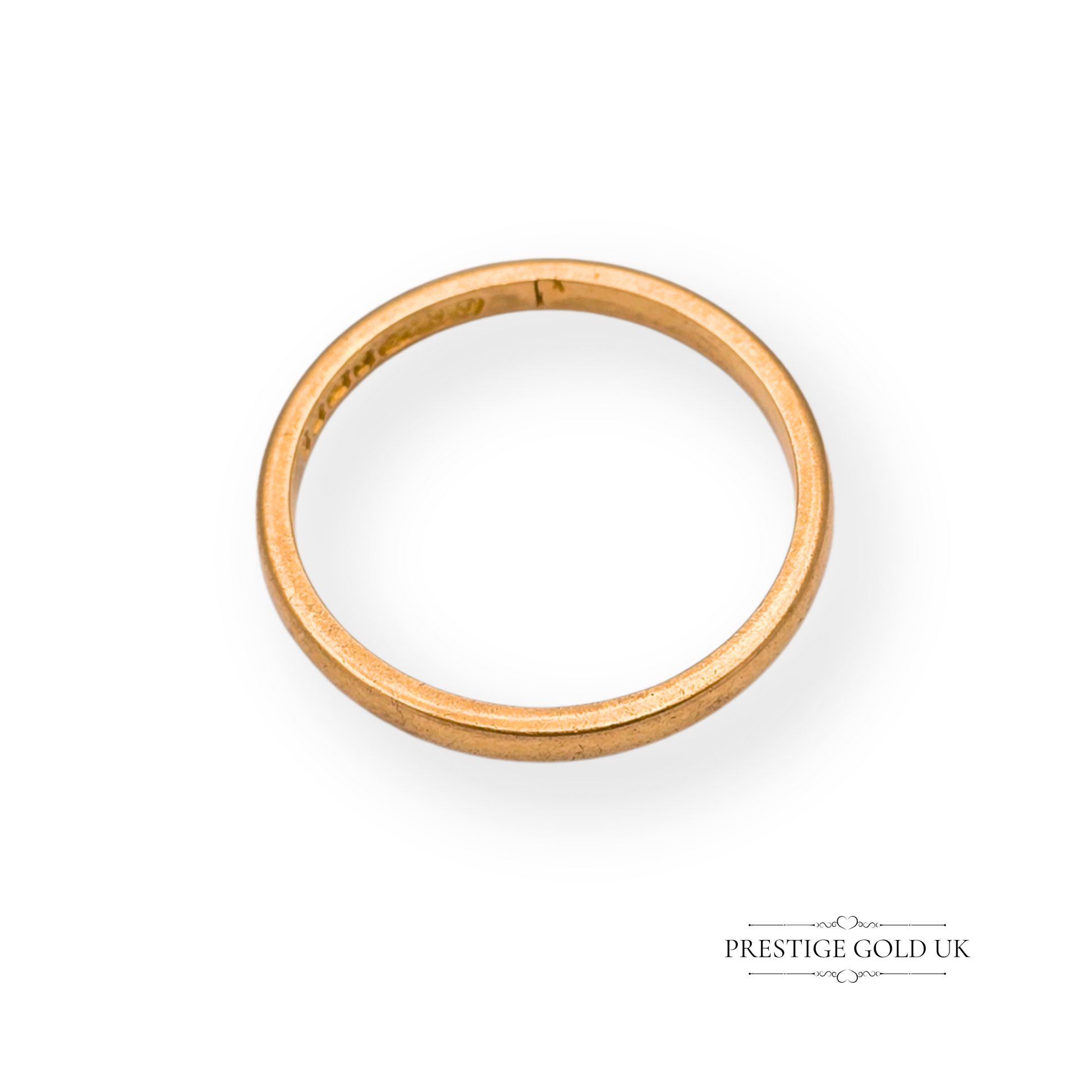 22ct gold vintage wedding band crafted by CG&S, hallmarked Birmingham 1952, 1.8mm narrow skinny band with warm yellow tone, ideal stacking ring or pinky fit.
