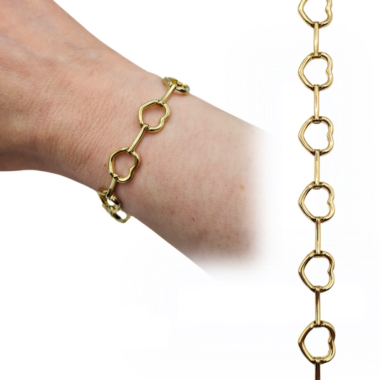 7 1/4" Long Vintage 9ct Gold Heart Bracelet, Reversible White & Yellow Gold Design