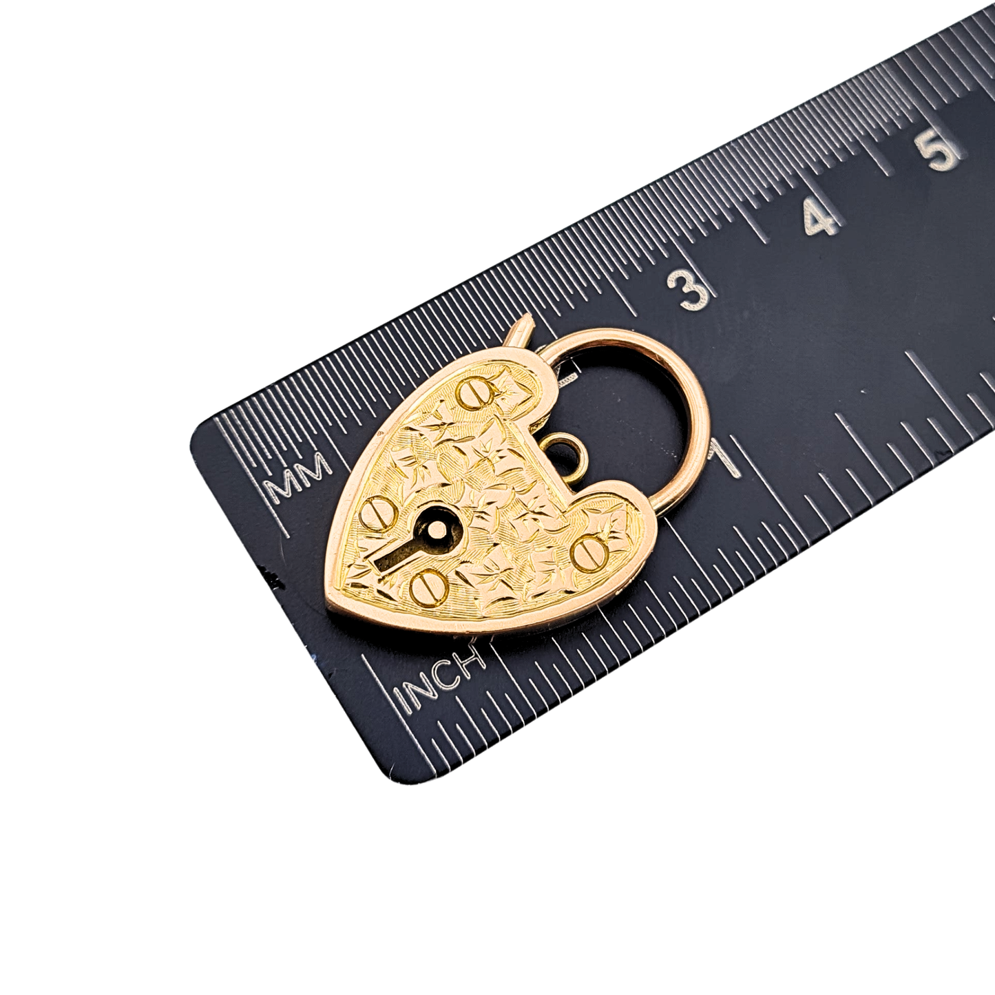 Huge 9ct Rose Gold Heart Padlock Pendant, Large Ivy Engraved Clasp