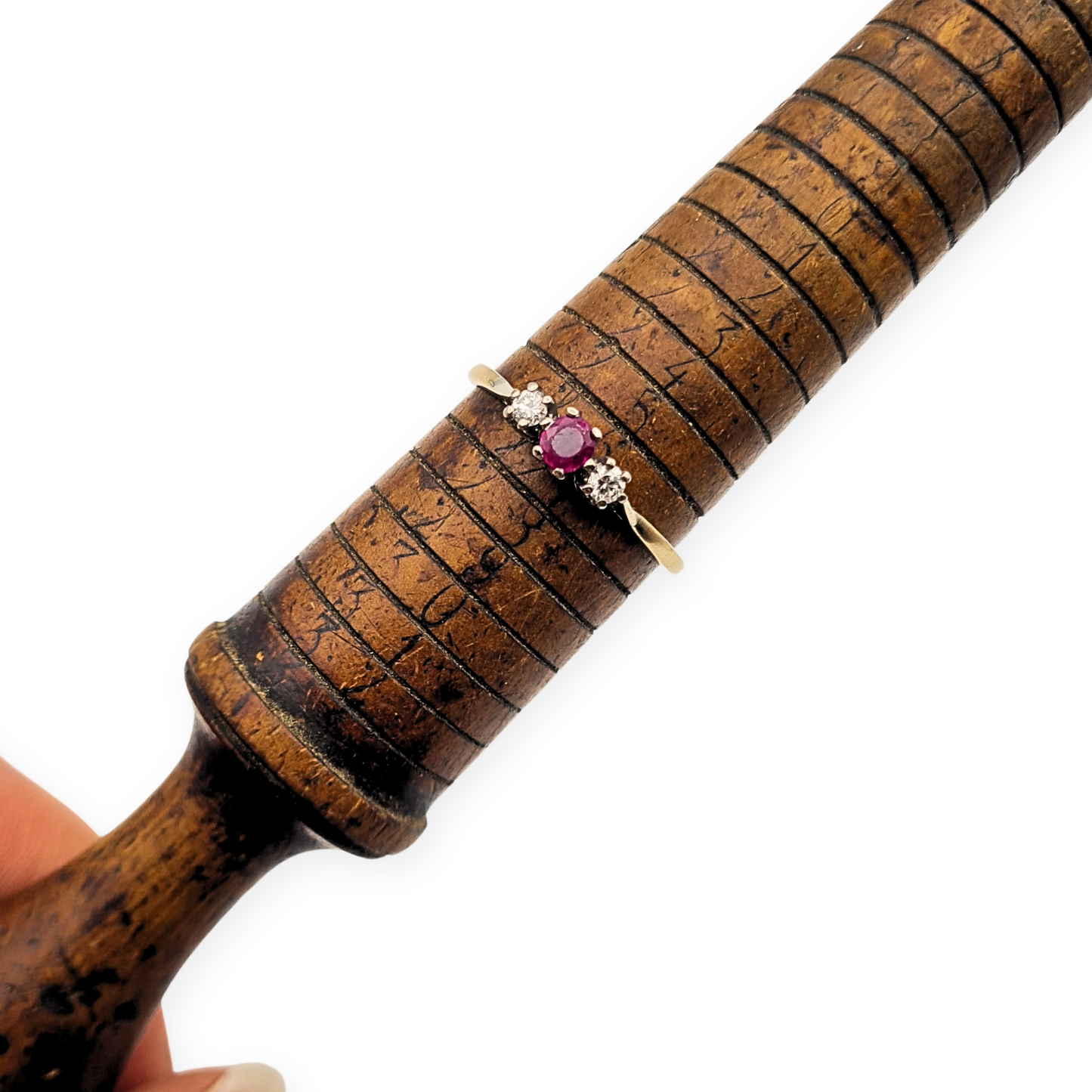 Large Size 9ct Gold Ruby Diamond Ring 3 Stone UK X US 11 1/4