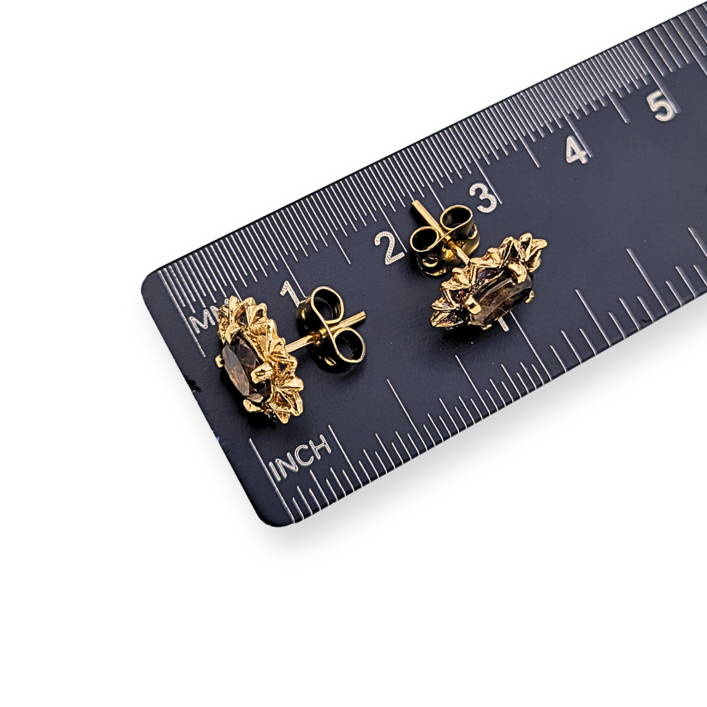 9ct Gold Smoky Quartz Stud Earrings, Oval Gold Earrings