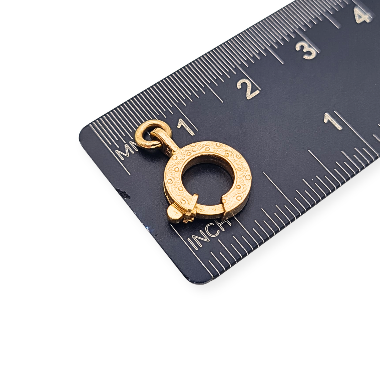 9ct Yellow Gold Engraved Bolt Ring Clasp 10mm  Vintage Spring Clasp
