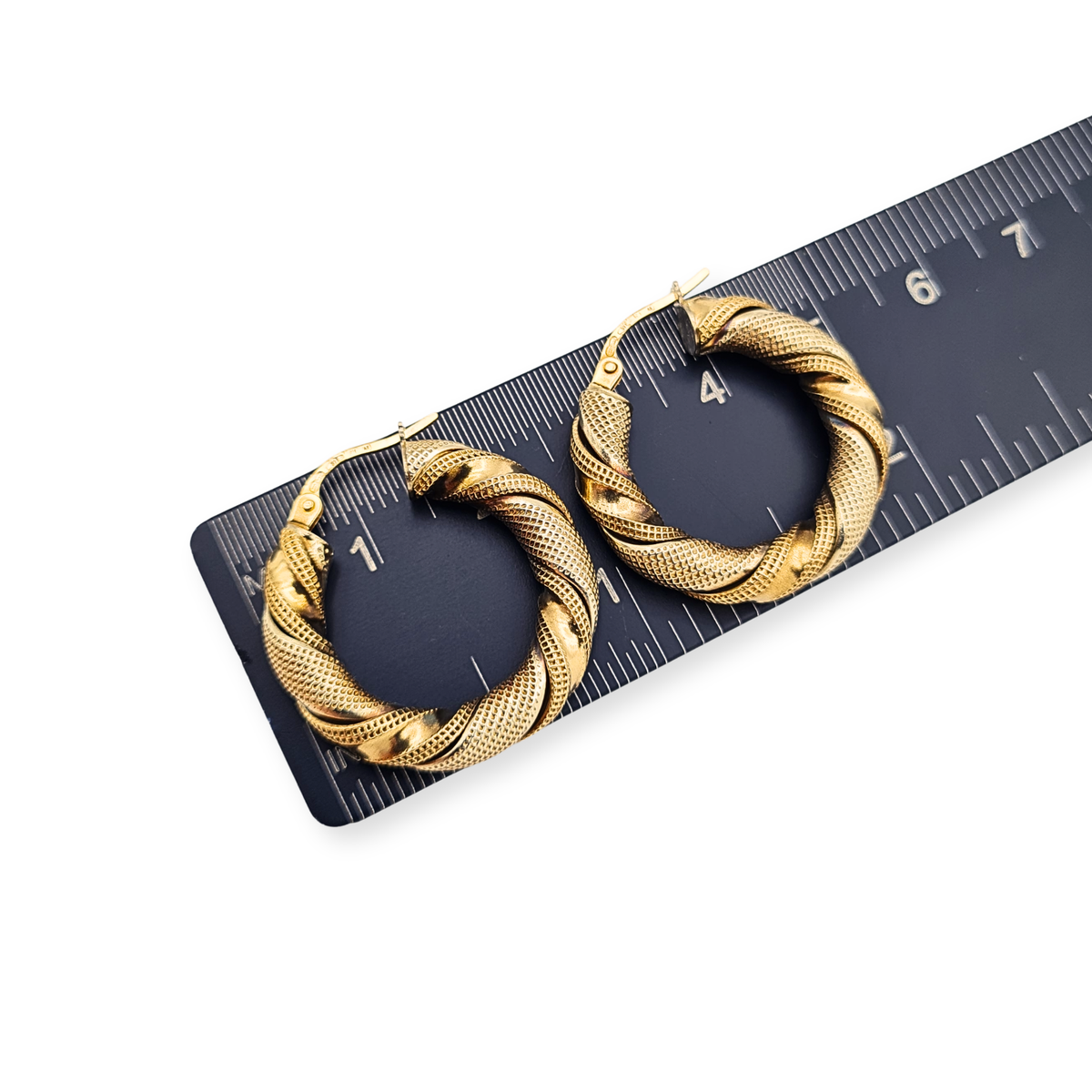 Desgner 9ct Gold Unoaerre Twisted Hoop Earrings Two Tone Italian Hoops