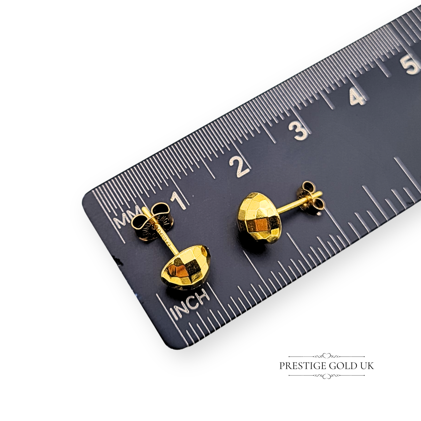 9ct Gold Round Geometric Stud Earrings with Butterfly Backs