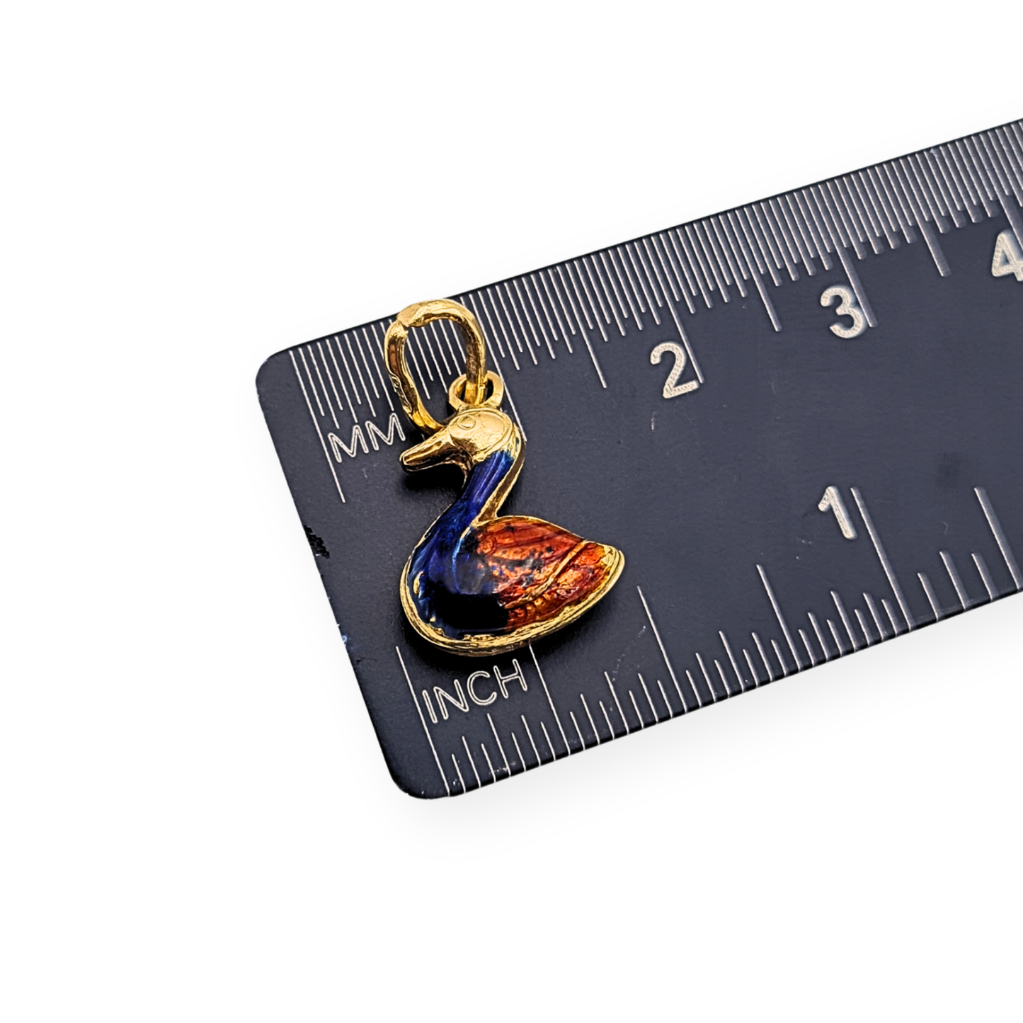 18ct Gold Enamel Duck Charm 750 Mini Bird Pendant