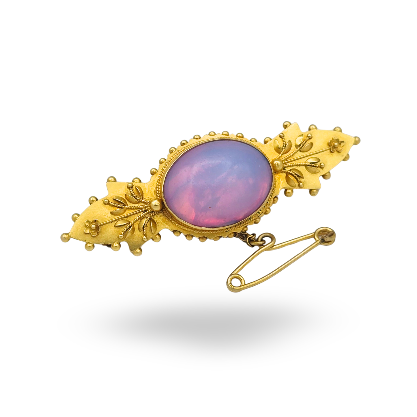Ornate Edwardian 15ct Gold Cabochon Brooch,  Chester 1900