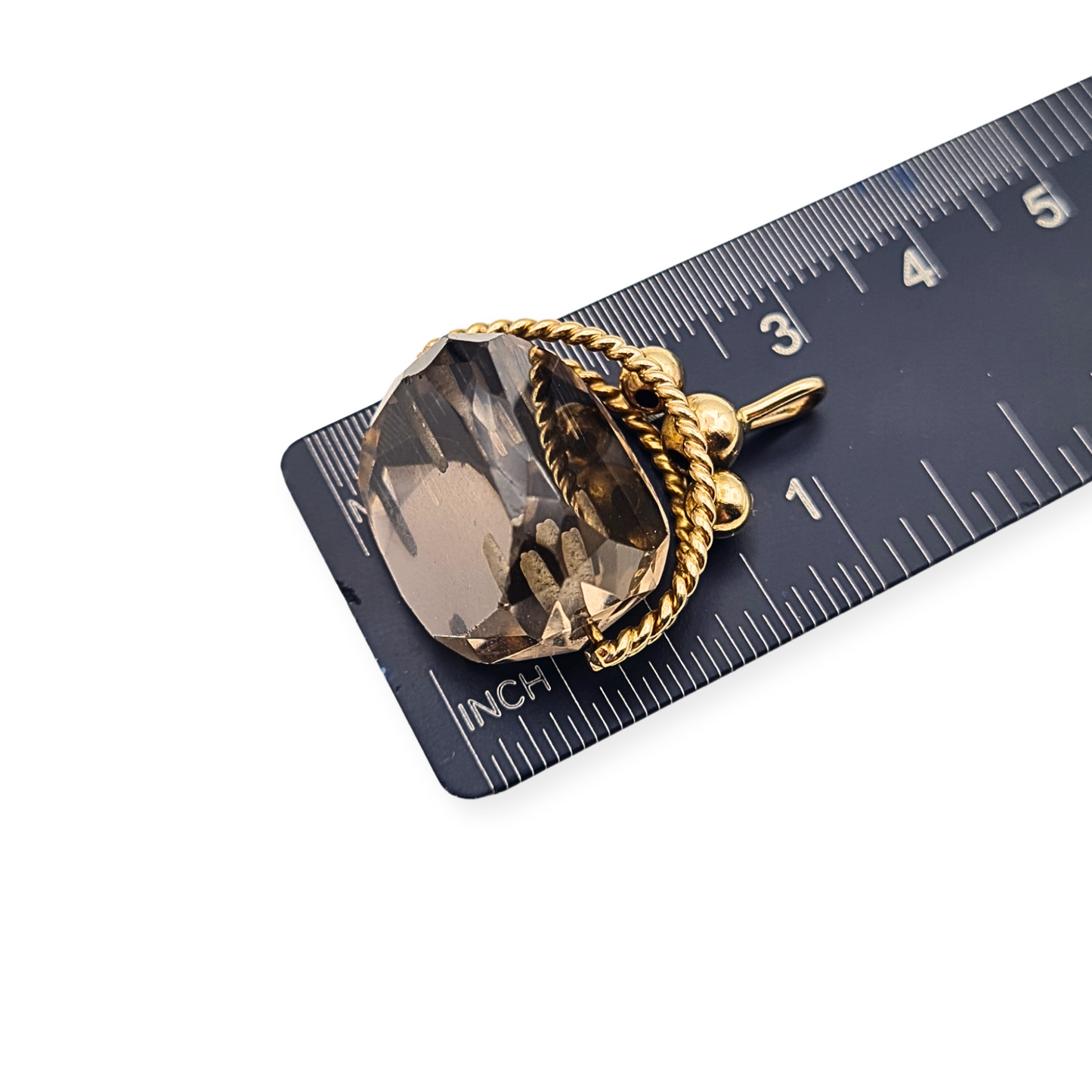 9ct Gold Smoky Quartz Spinning Fob Pendant Twist Mount